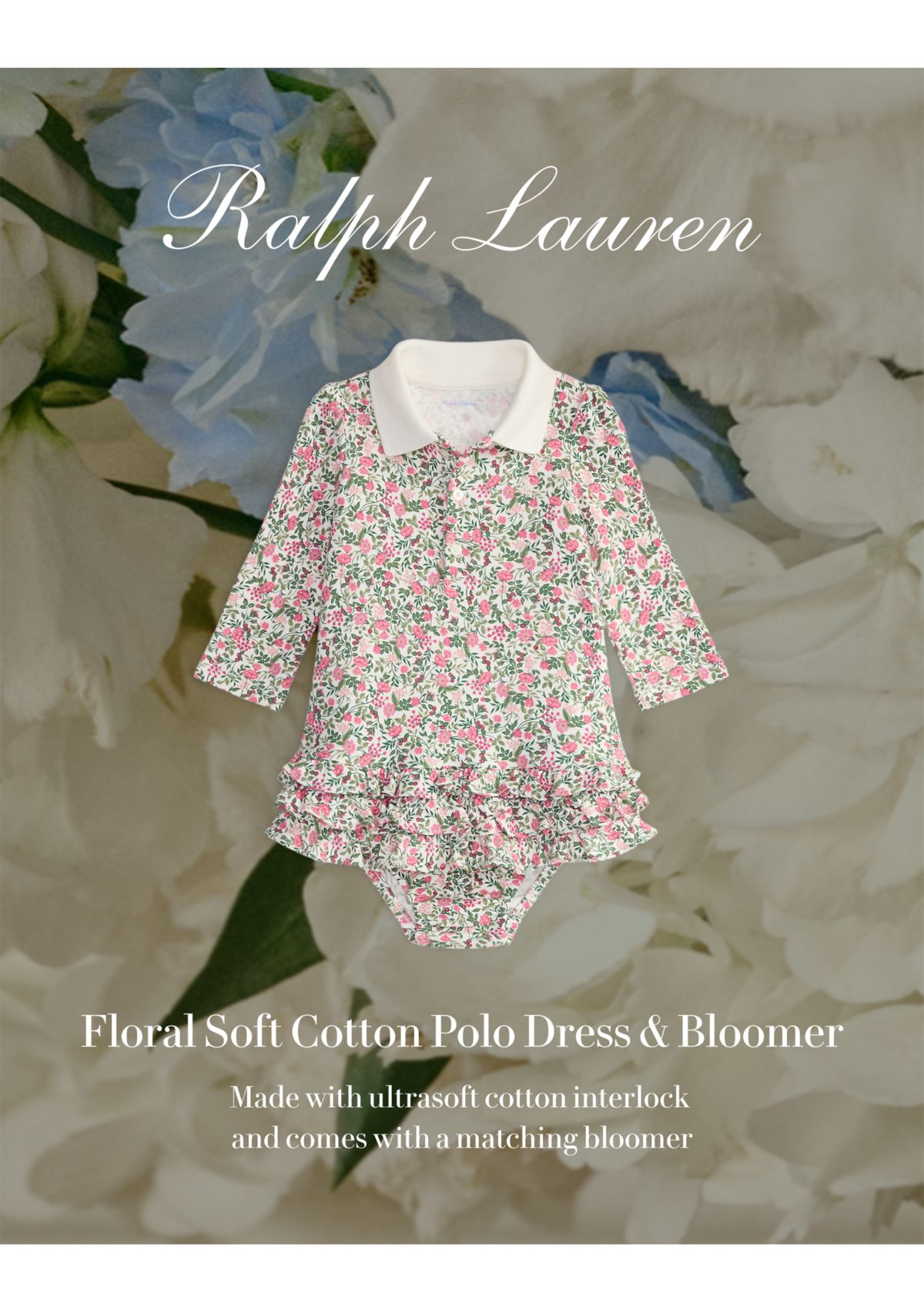 Baby Girls Floral Soft Cotton Polo Dress & Bloomer