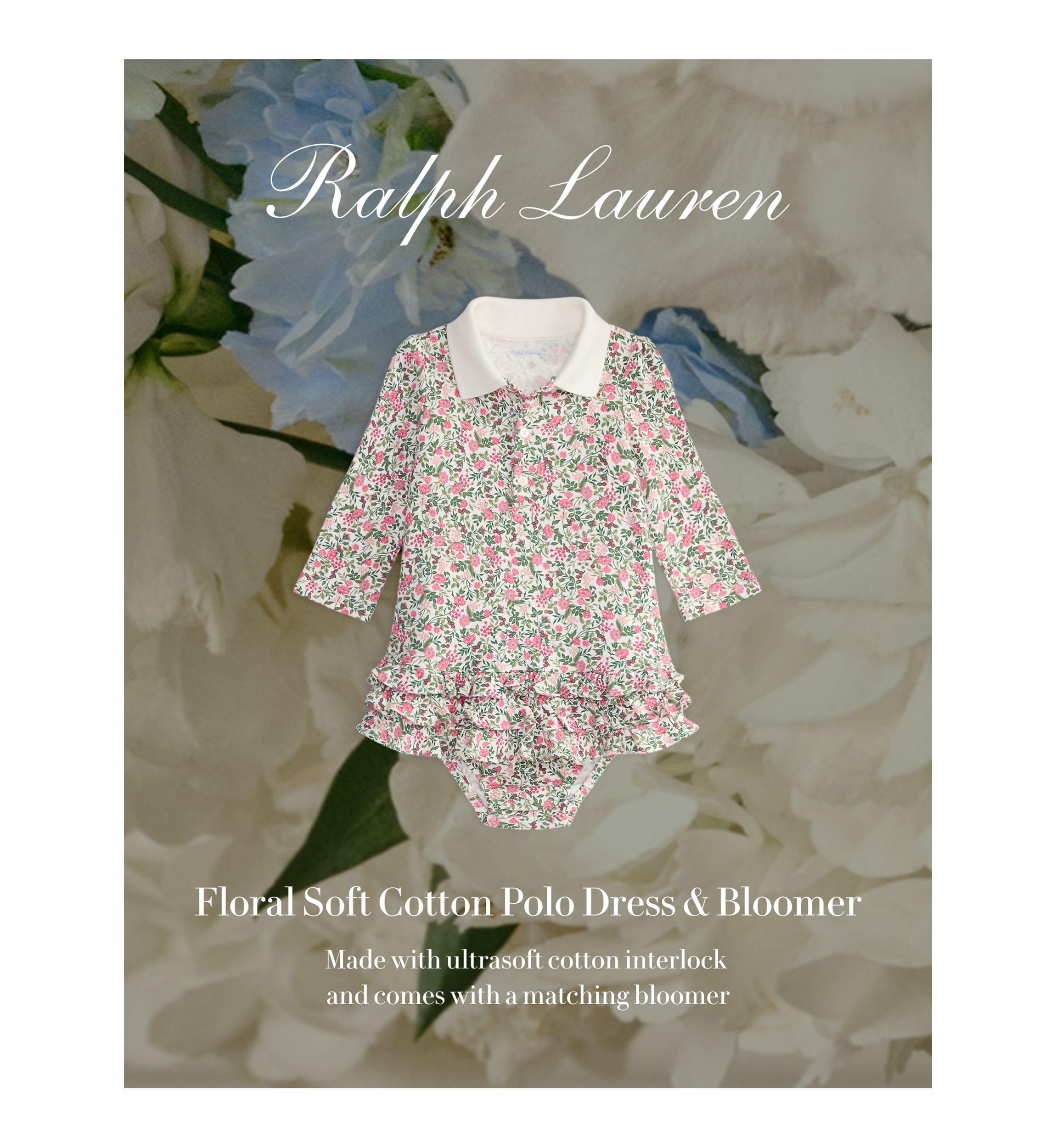 Baby Girls Floral Soft Cotton Polo Dress & Bloomer