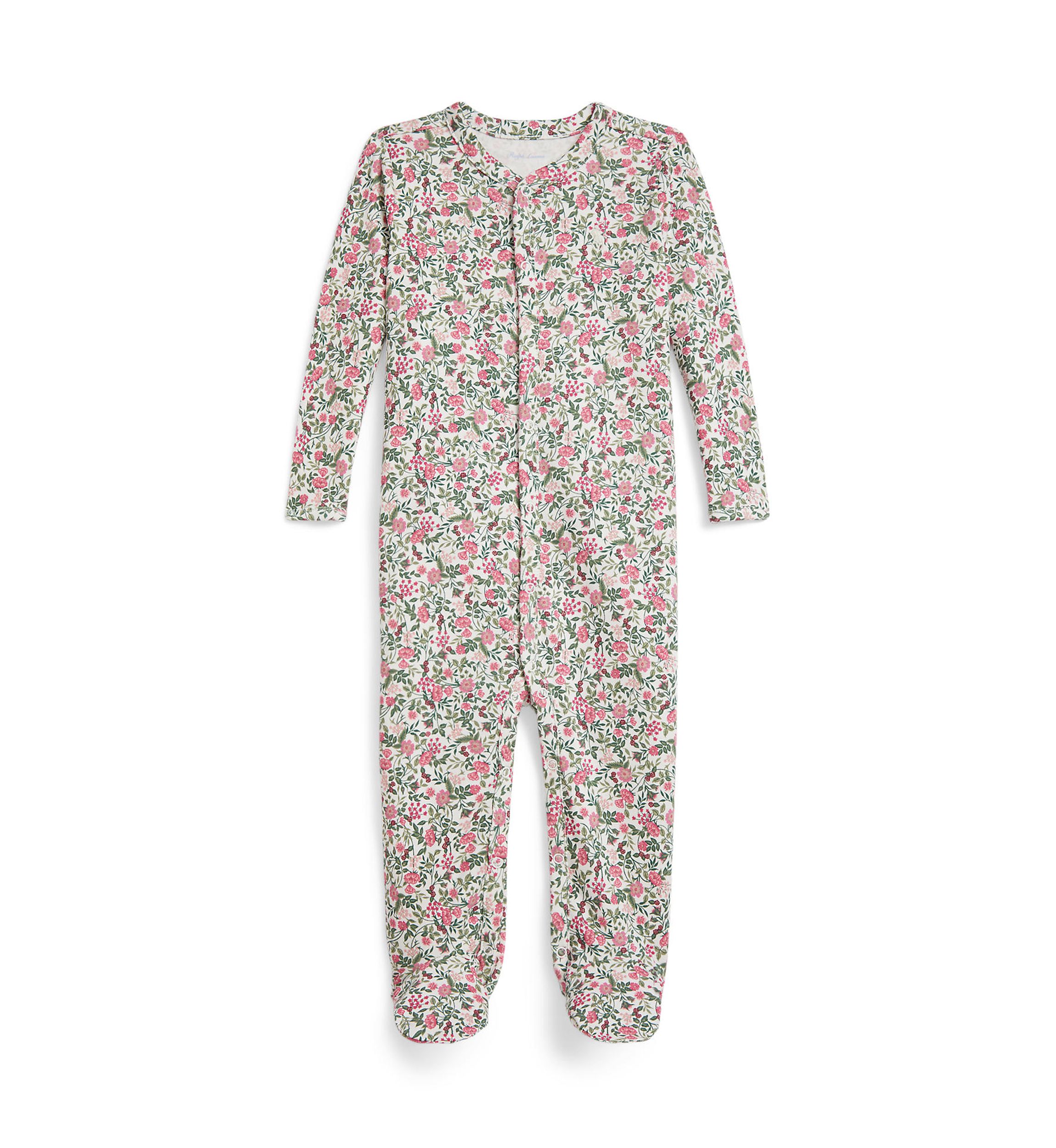 Baby Girls Floral Cotton Interlock Footed Coverall