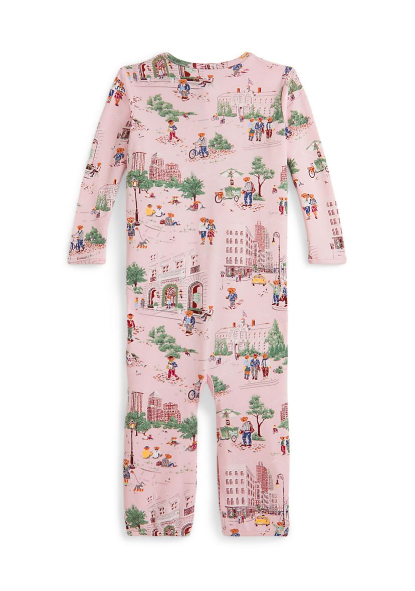 Baby Girls Polo Bear Cotton Footed Zip Coverall