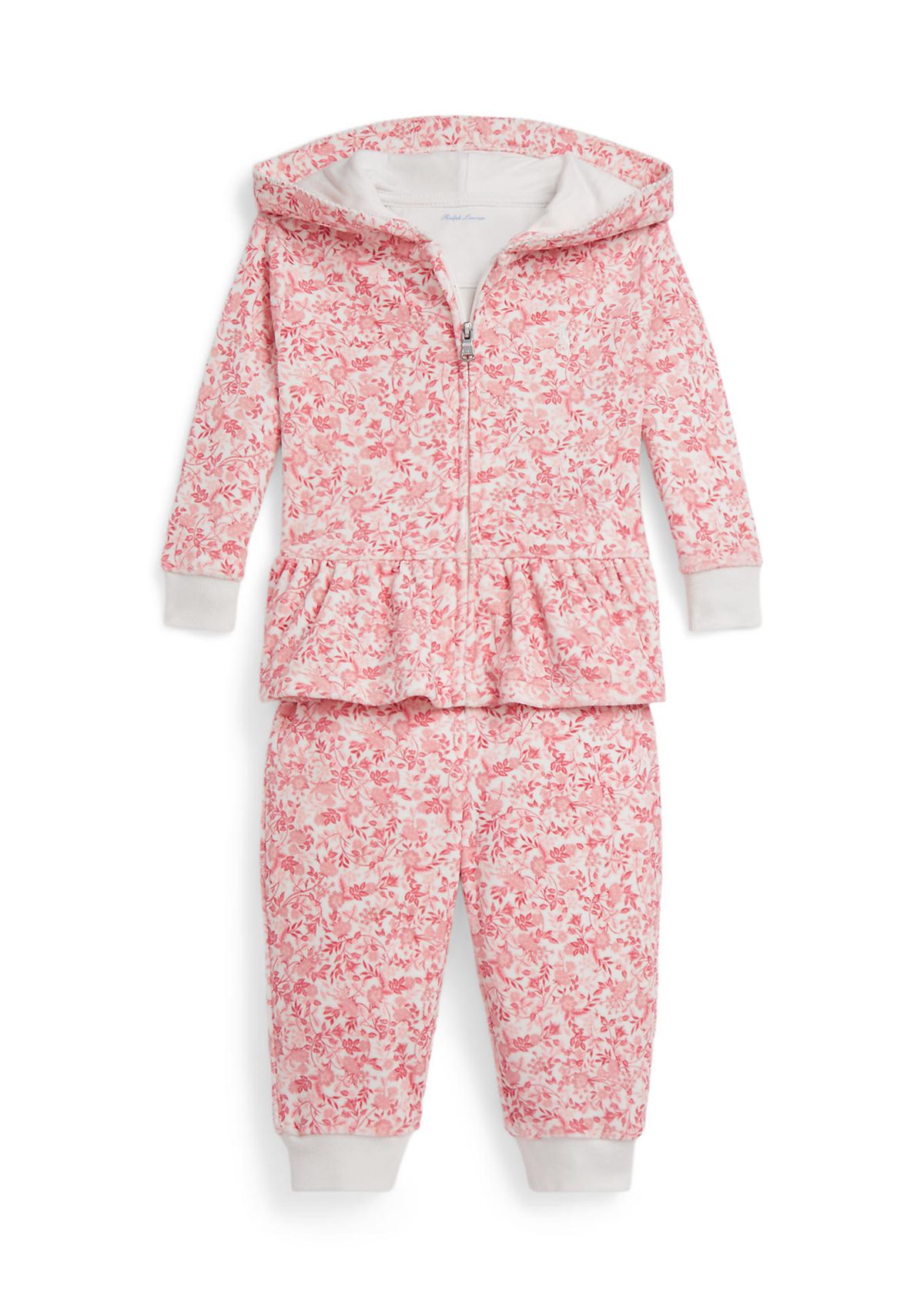 Baby Girls Floral Velour Full-Zip Hoodie & Pant Set
