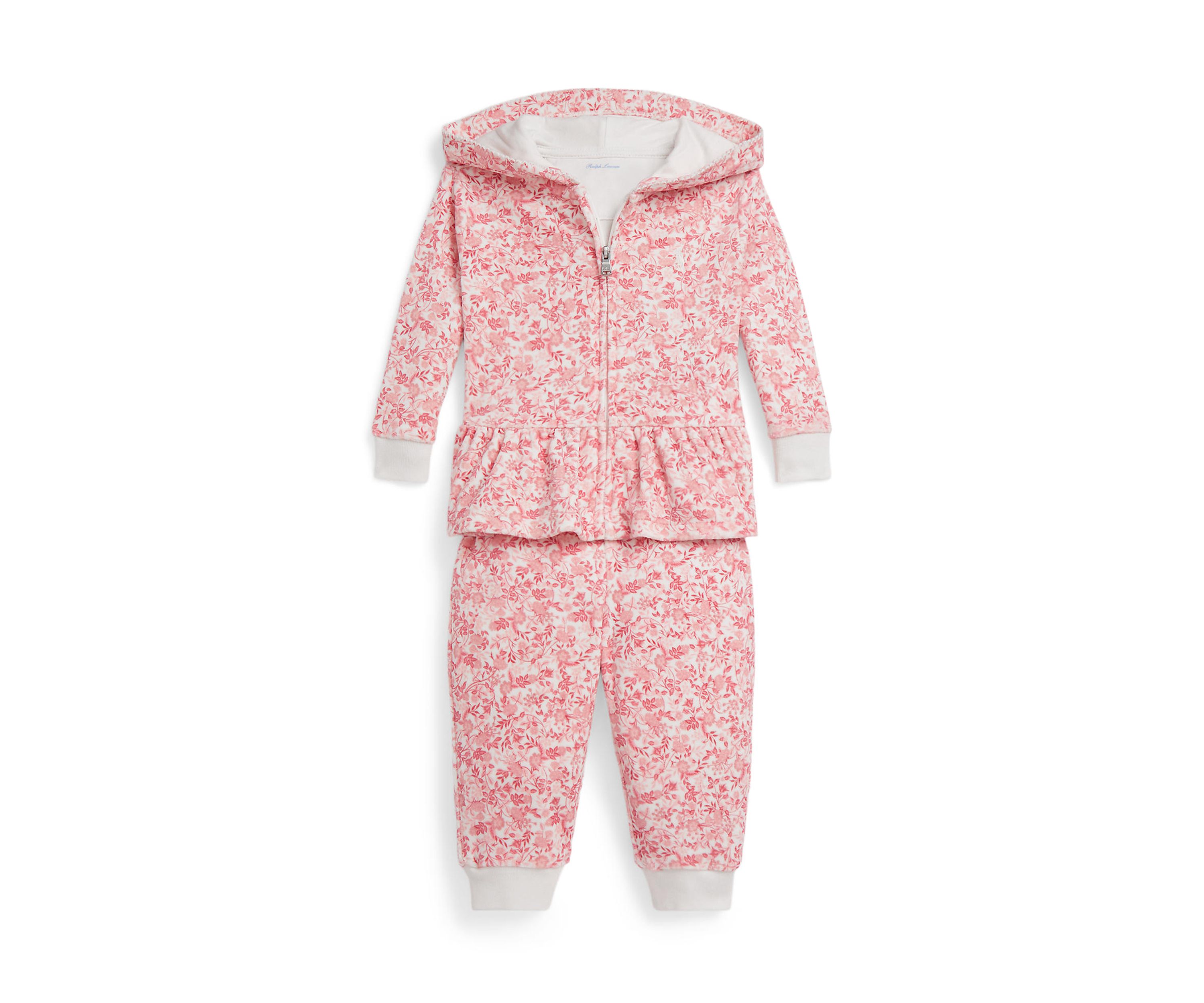Baby Girls Floral Velour Full-Zip Hoodie & Pant Set