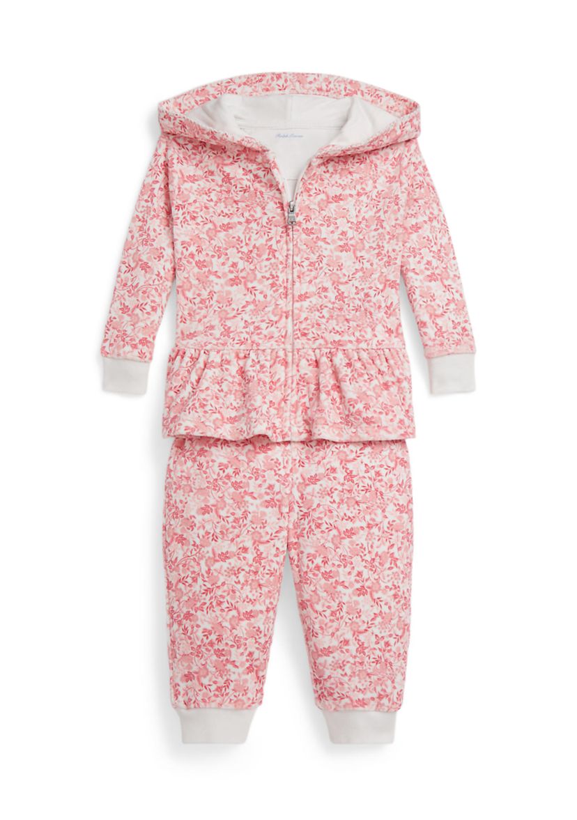 Baby Girls Floral Velour Full-Zip Hoodie & Pant Set