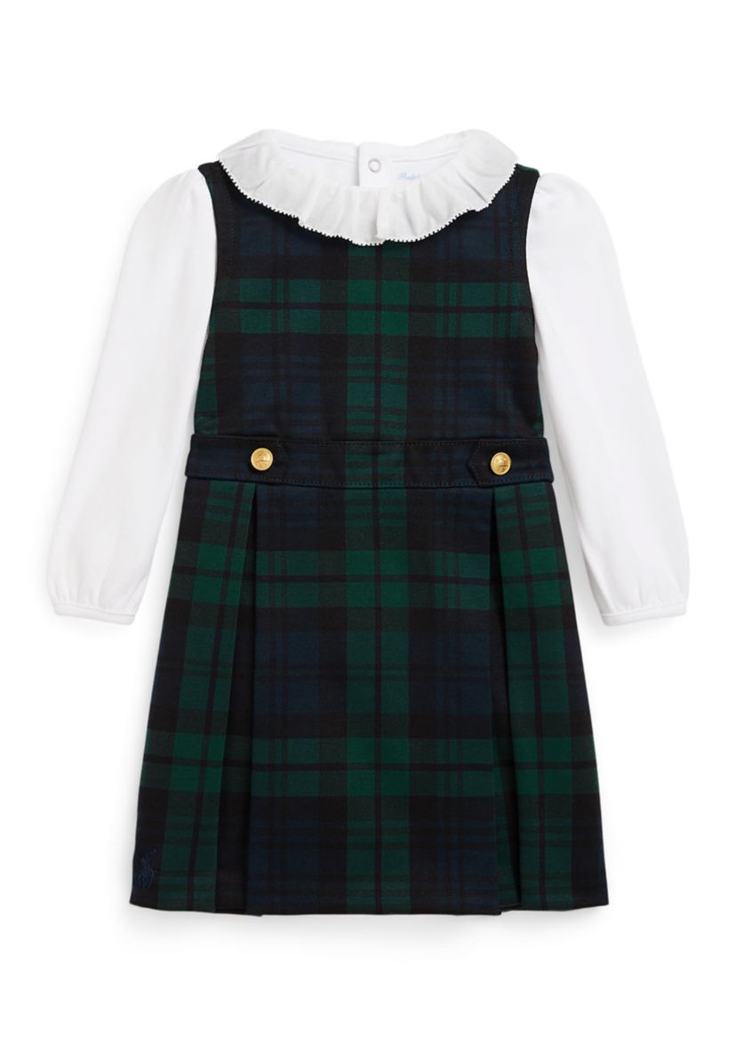 Baby Girls Cotton Bodysuit & Plaid Ponte Dress Set