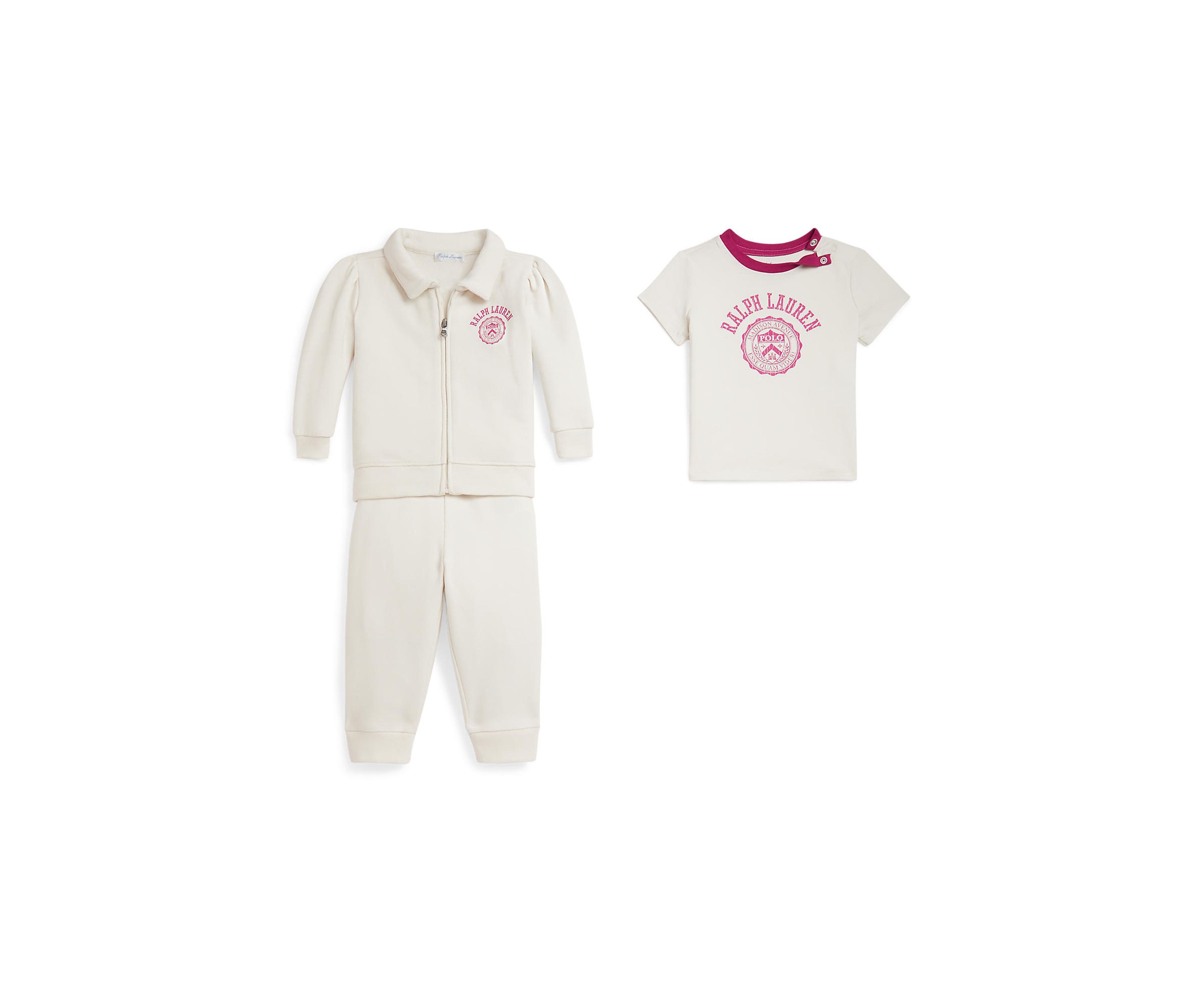 Baby Girls Logo Crest Tee, Fleece Jacket & Pants Set