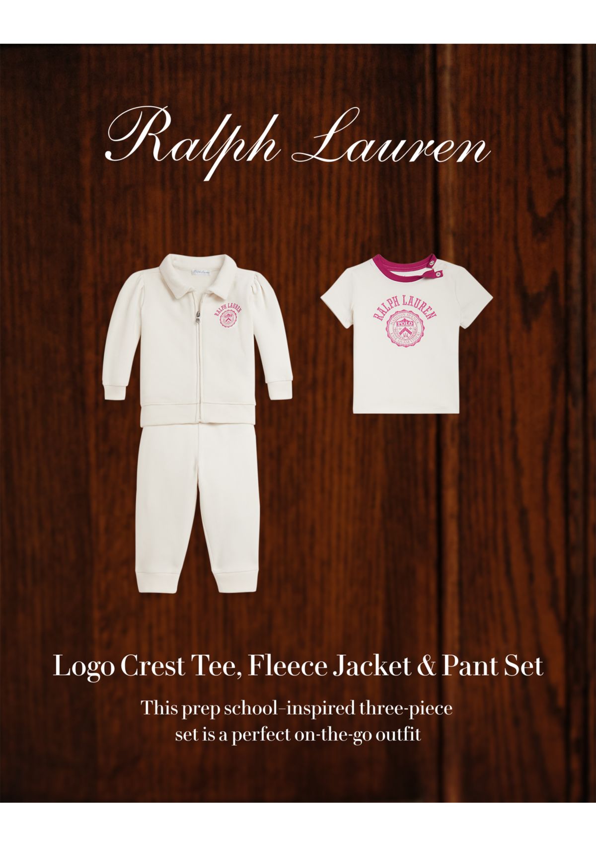 Baby Girls Logo Crest Tee, Fleece Jacket & Pants Set