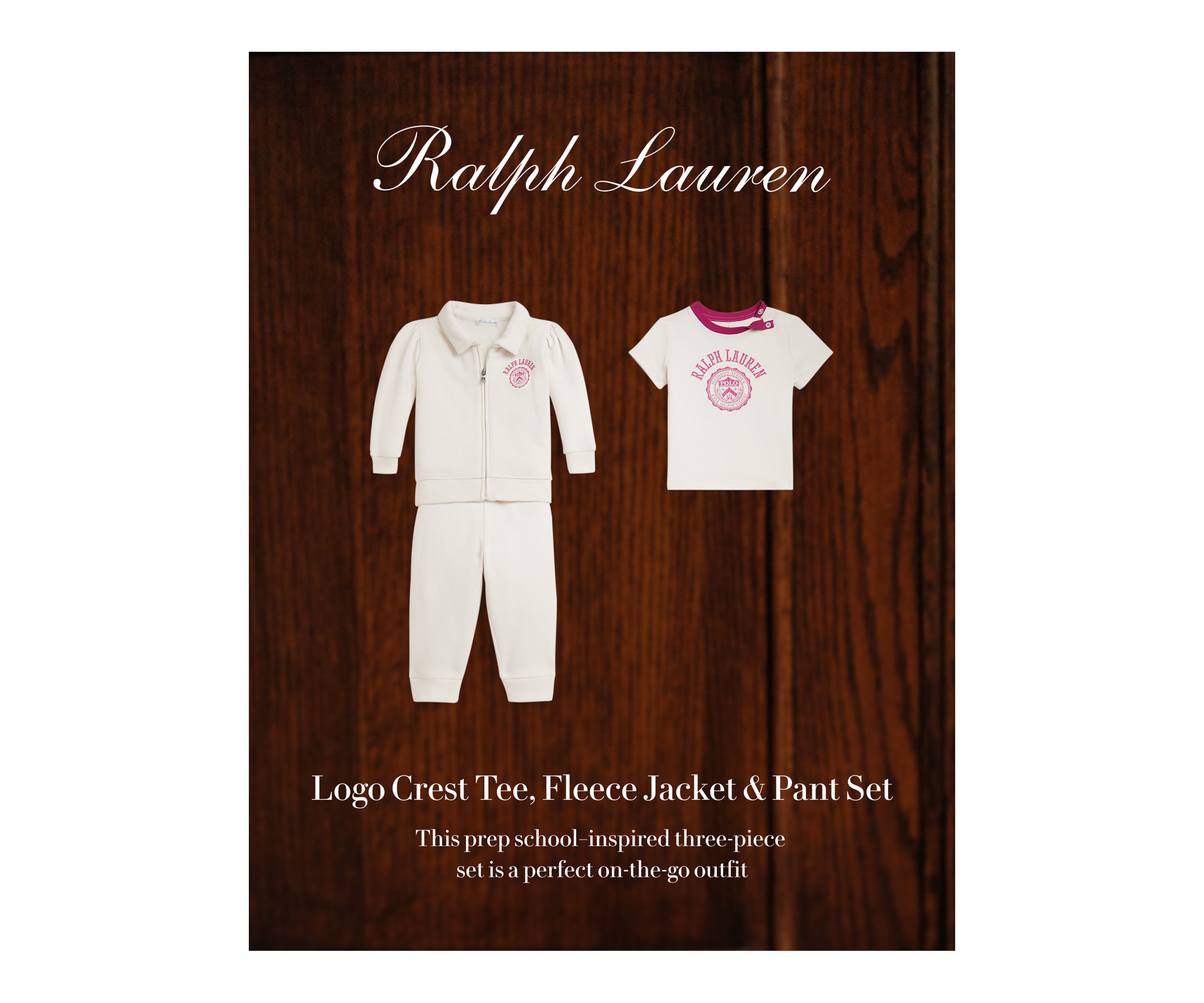 Baby Girls Logo Crest Tee, Fleece Jacket & Pants Set