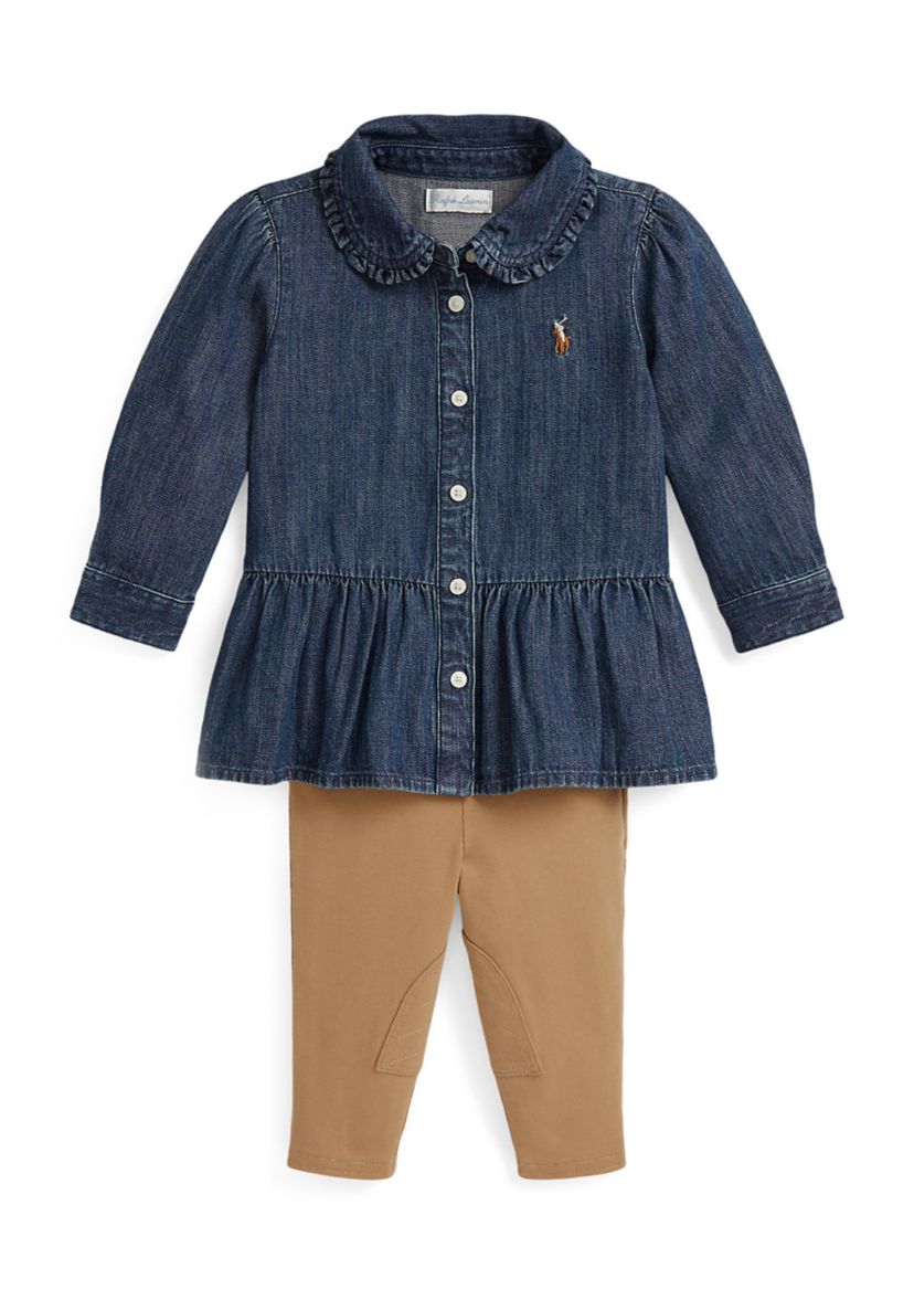 Baby Girls Denim Peplum Shirt & Jersey Legging Set