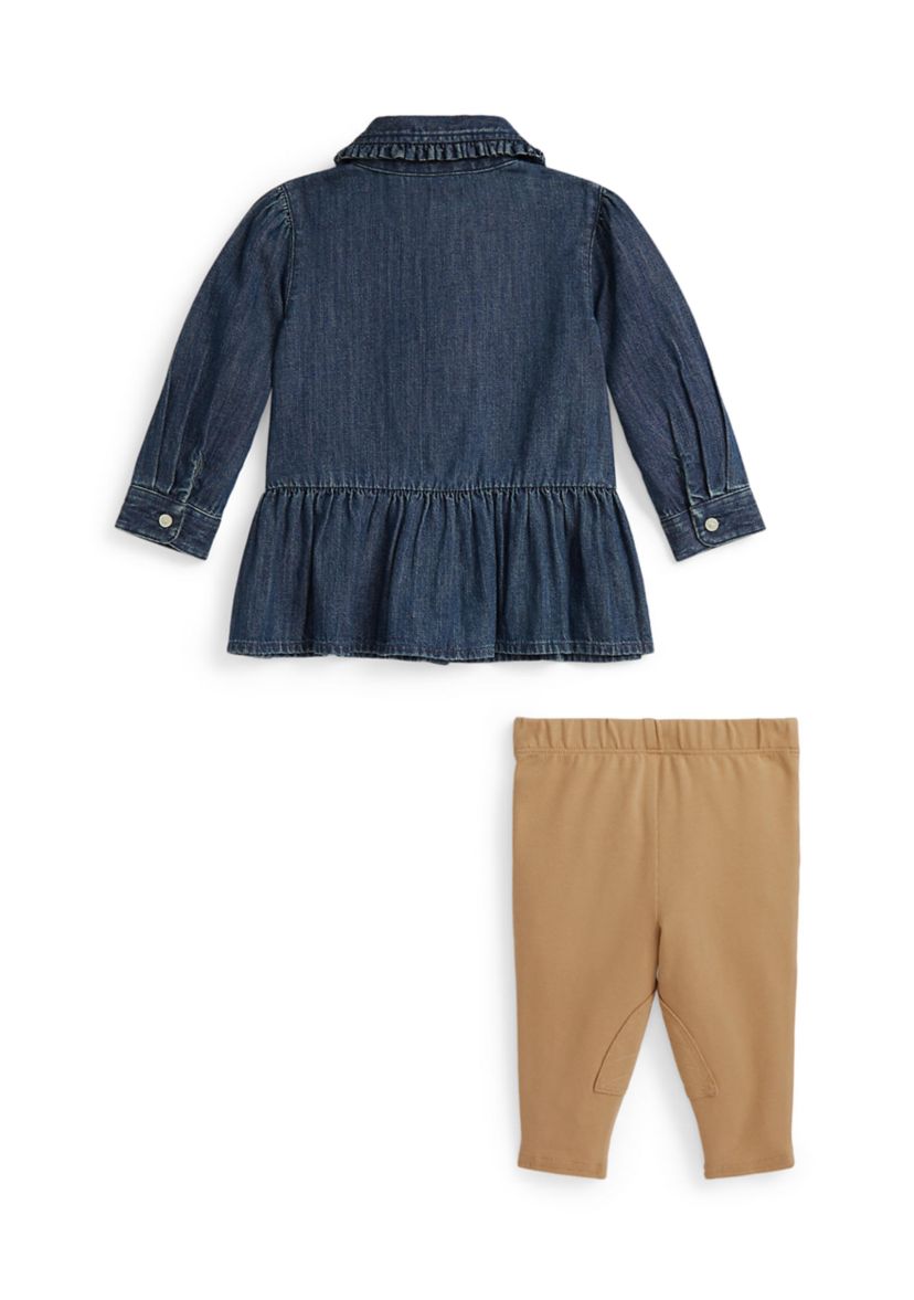 Baby Girls Denim Peplum Shirt & Jersey Legging Set