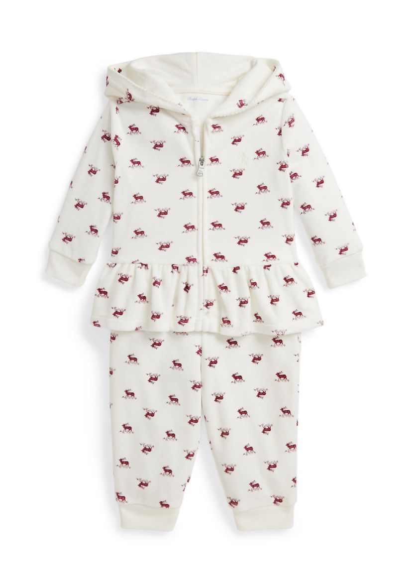 Baby Girls Elk Velour Full-Zip Hoodie & Pant Set