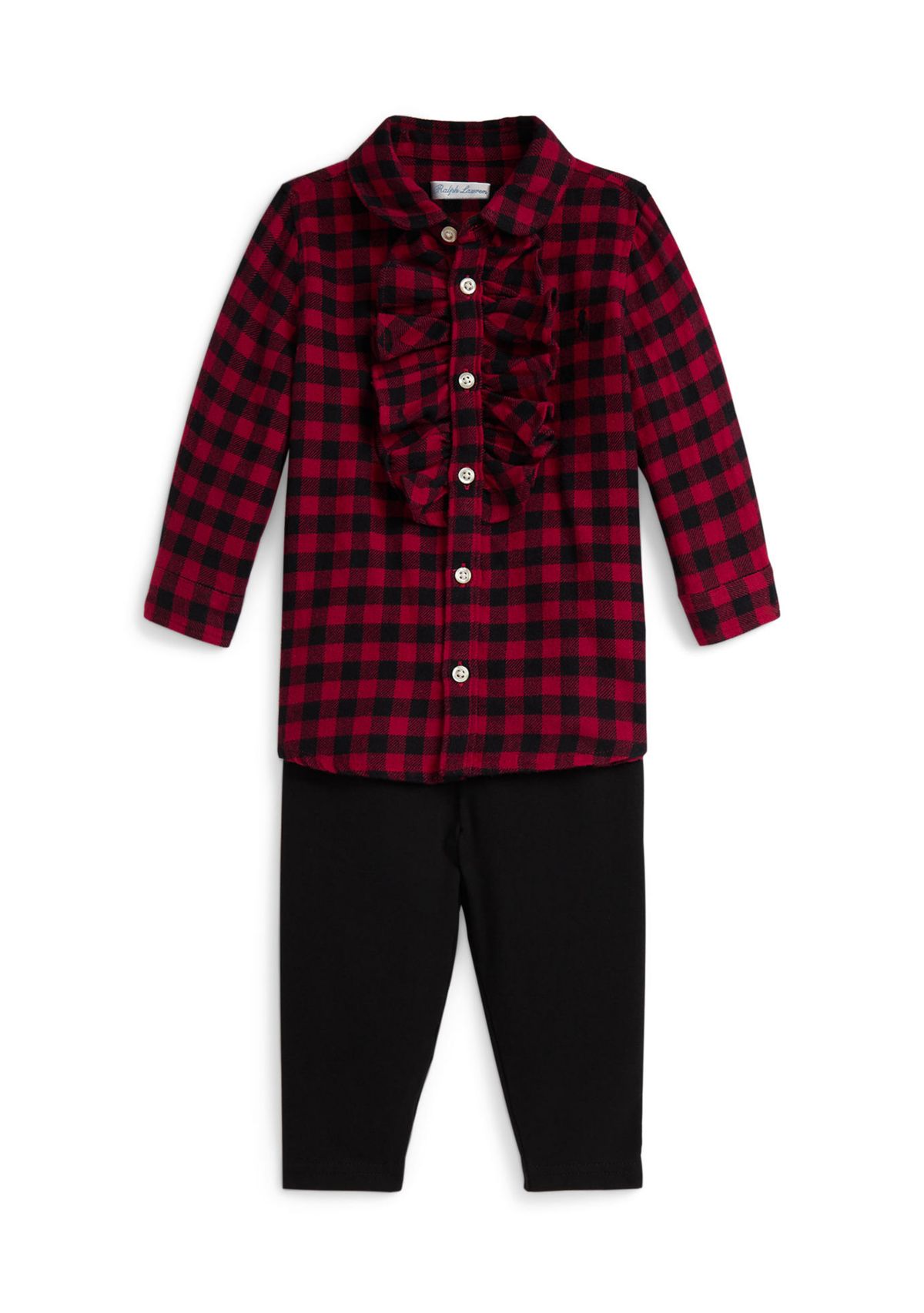 Baby Girls Plaid Twill Shirt & Jersey Legging Set