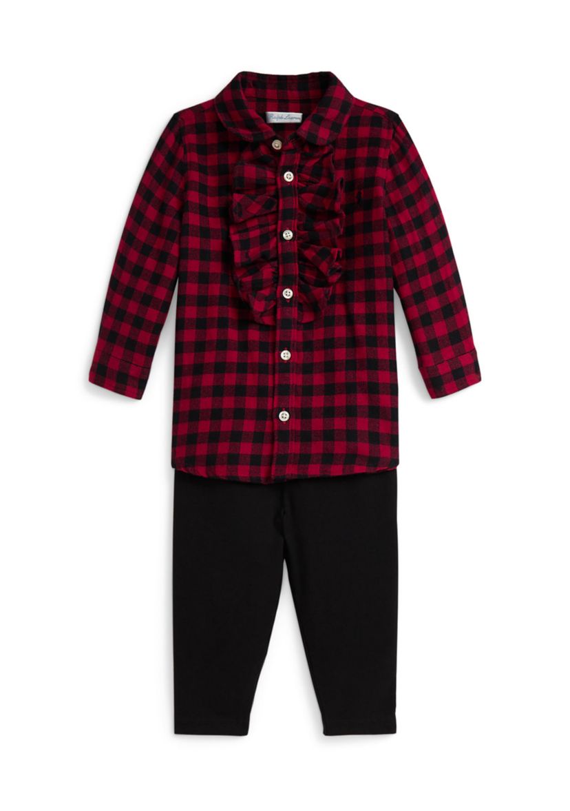 Baby Girls Plaid Twill Shirt & Jersey Legging Set