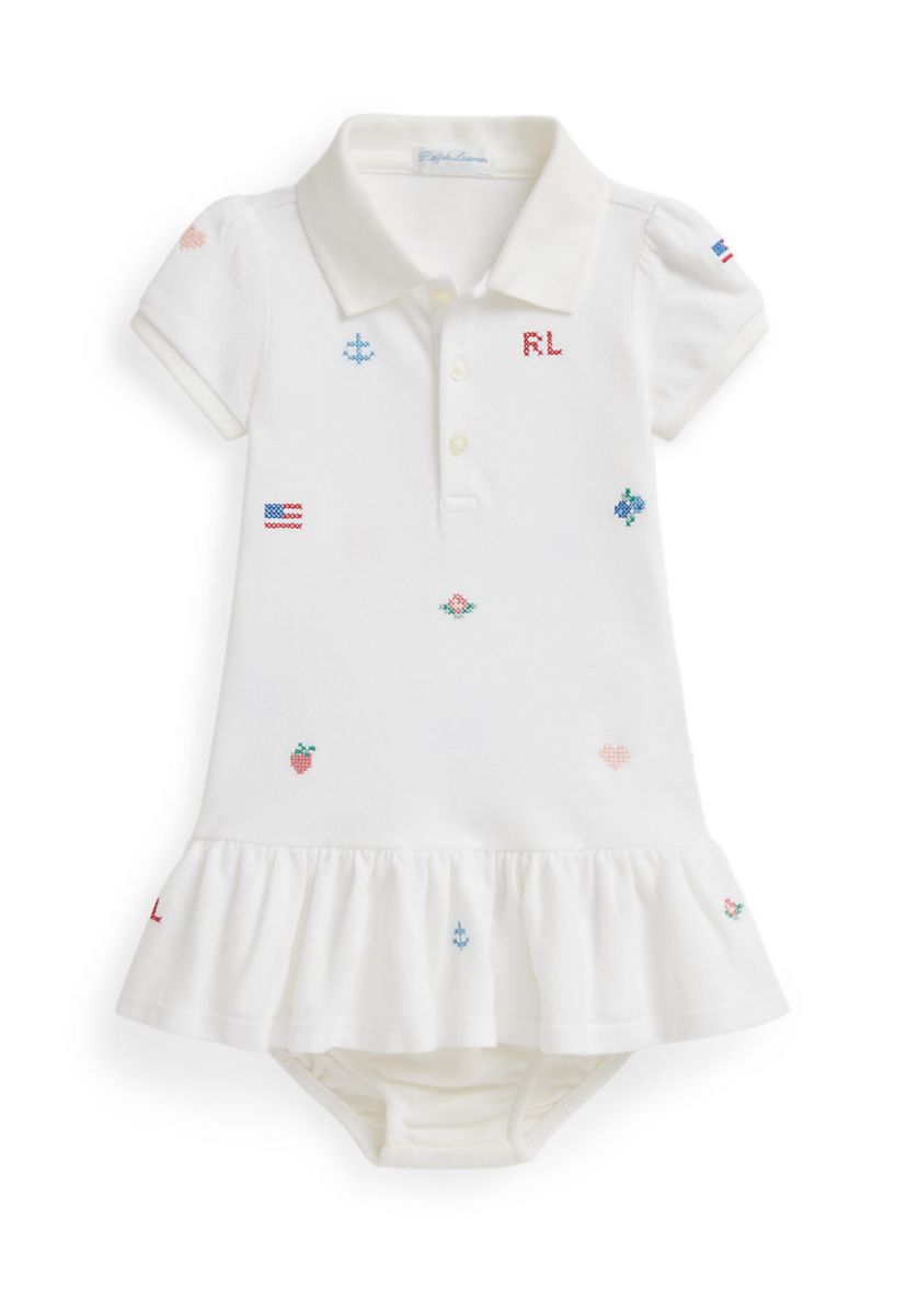 Baby Girls Embroidered Cotton Polo Dress & Bloomer