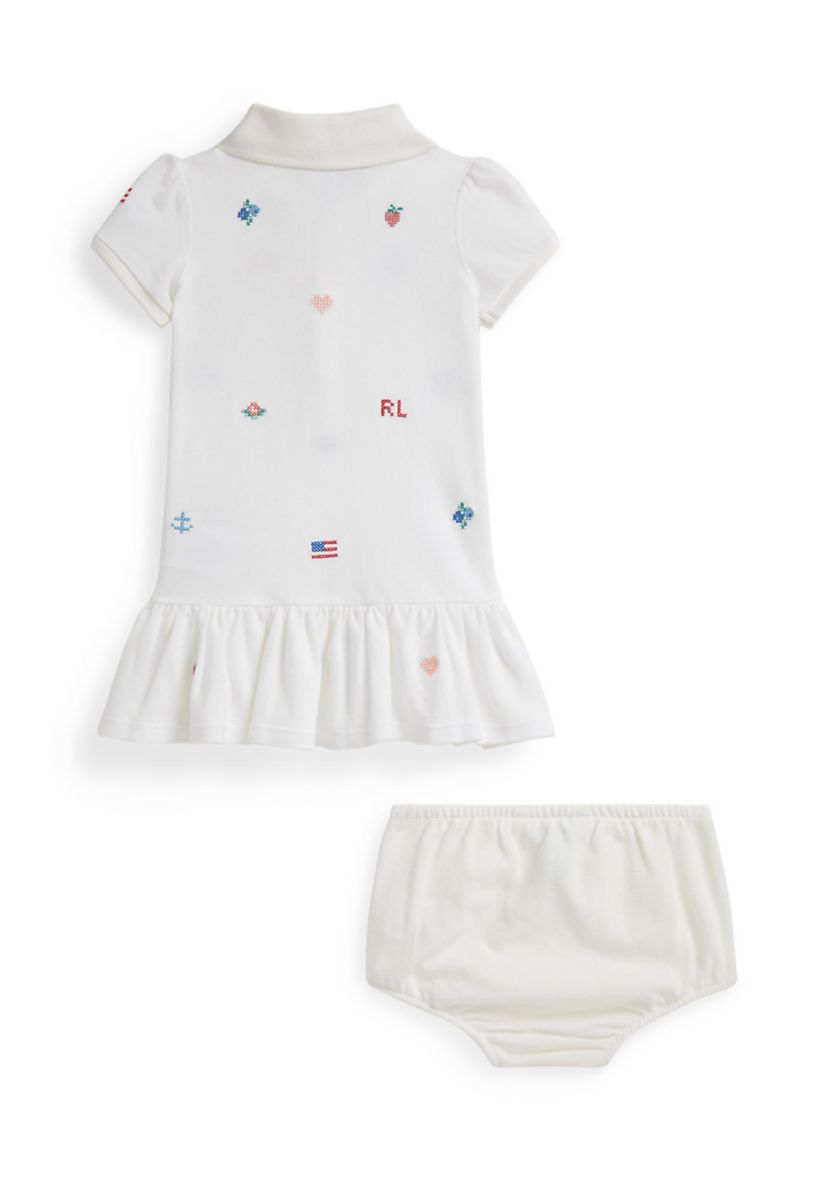 Baby Girls Embroidered Cotton Polo Dress & Bloomer
