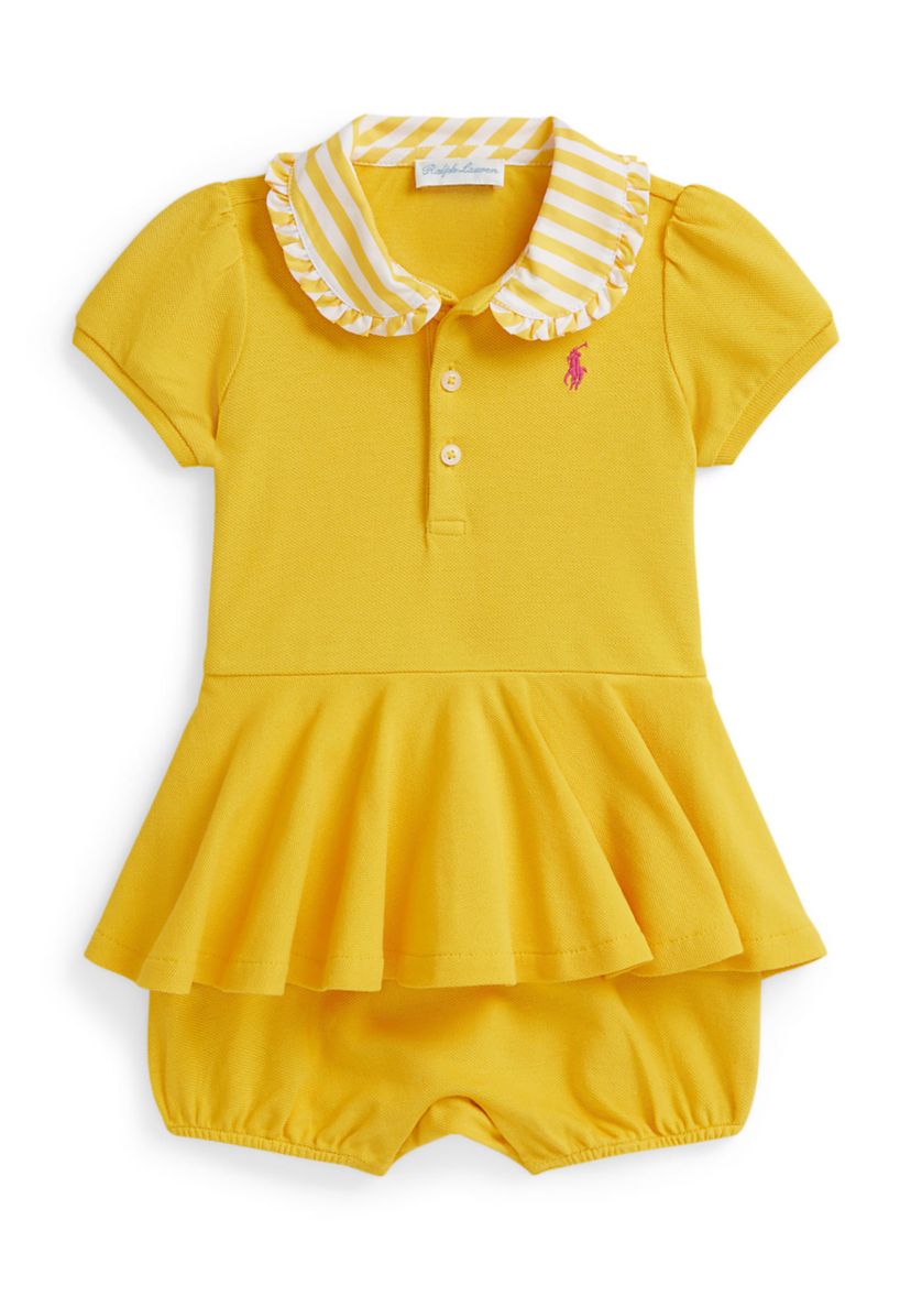 Baby Girls Contrast-Collar Mesh Bubble Shortall
