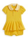Baby Girls Contrast-Collar Mesh Bubble Shortall