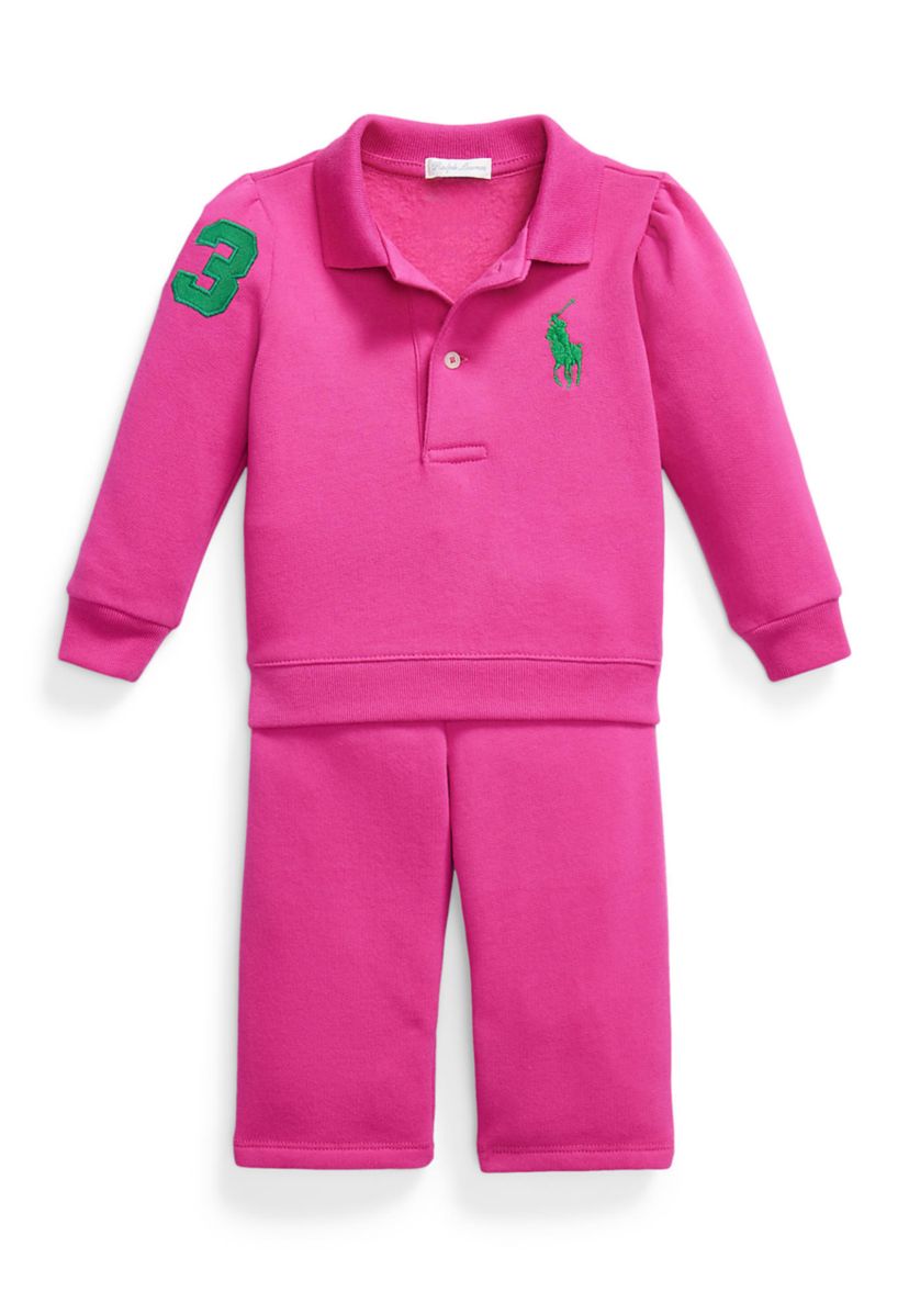 Baby Girls Big Pony Fleece Polo Shirt & Pant Set