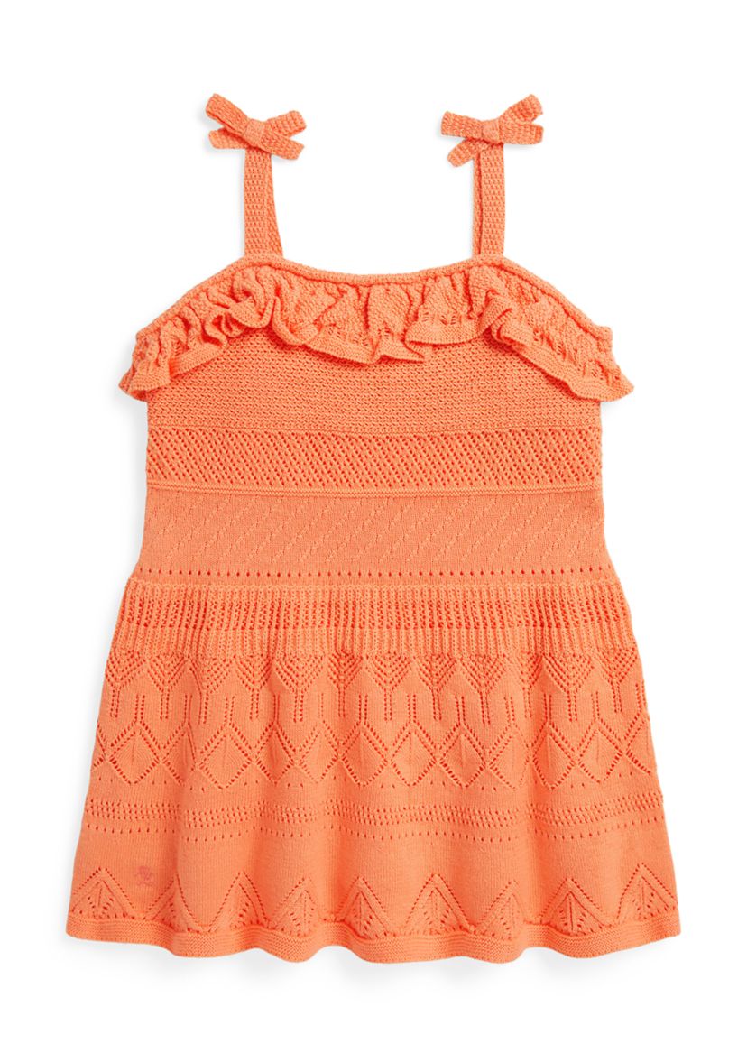 Ralph Lauren Girls' Pointelle Knit Cotton Sweater Dress - Baby - Red - Size 24M