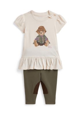 Ralph Lauren Childrenswear Baby Girls Polo Bear Jersey Peplum Tee & Legging, 9 Months