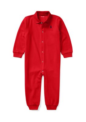 Ralph Lauren Childrenswear Baby Boys Long Sleeve Solid Coverall, Red, 12 Months