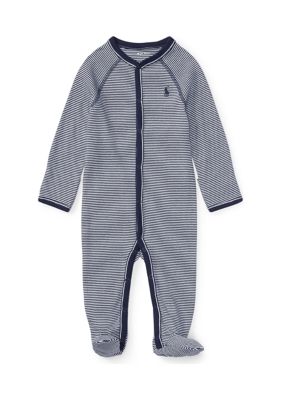 Ralph Lauren Childrenswear Baby Boys Striped Cotton Jersey Coverall, Navy Blue, Newborn