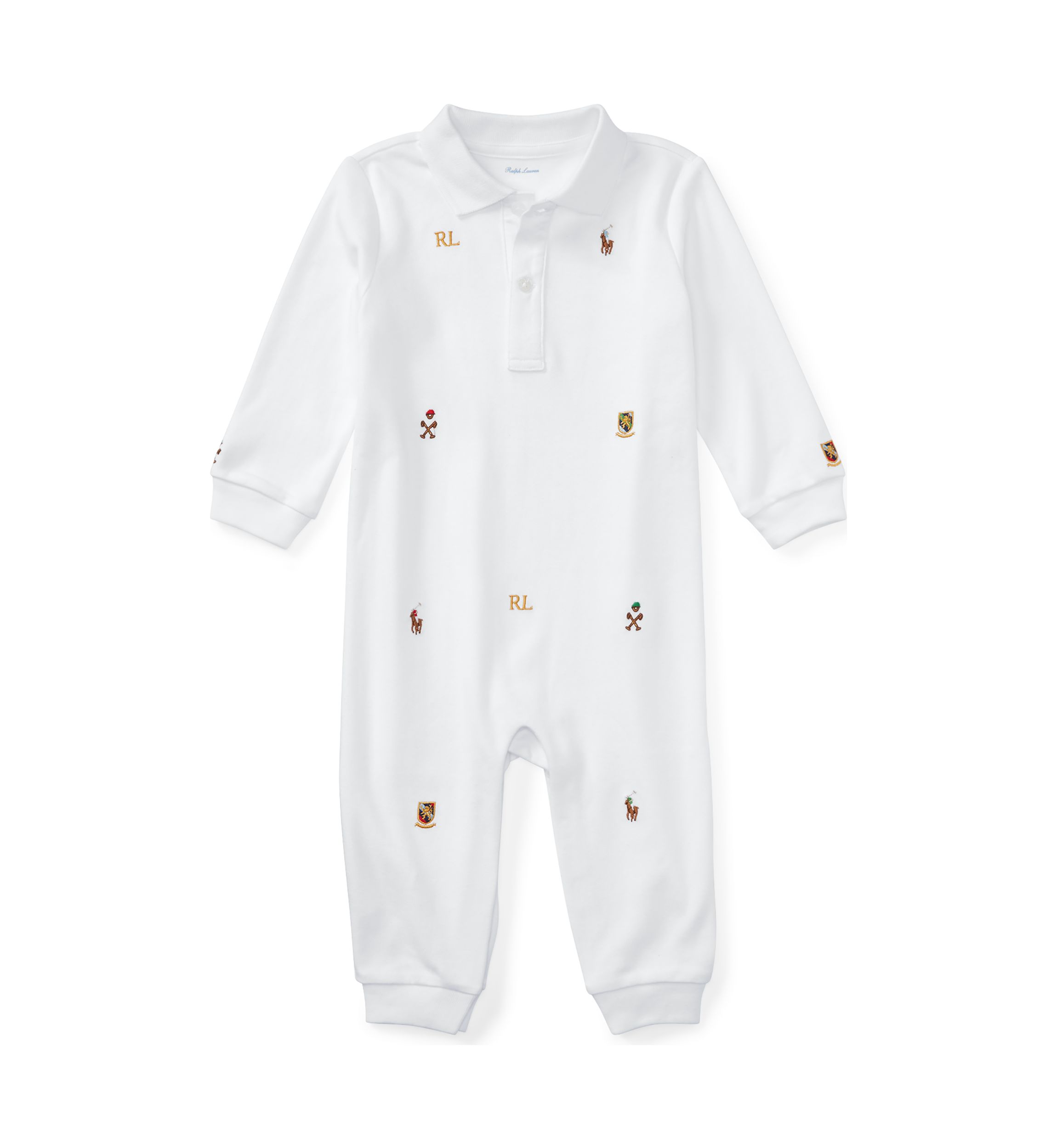 Baby Boys Embroidered Cotton Coveralls