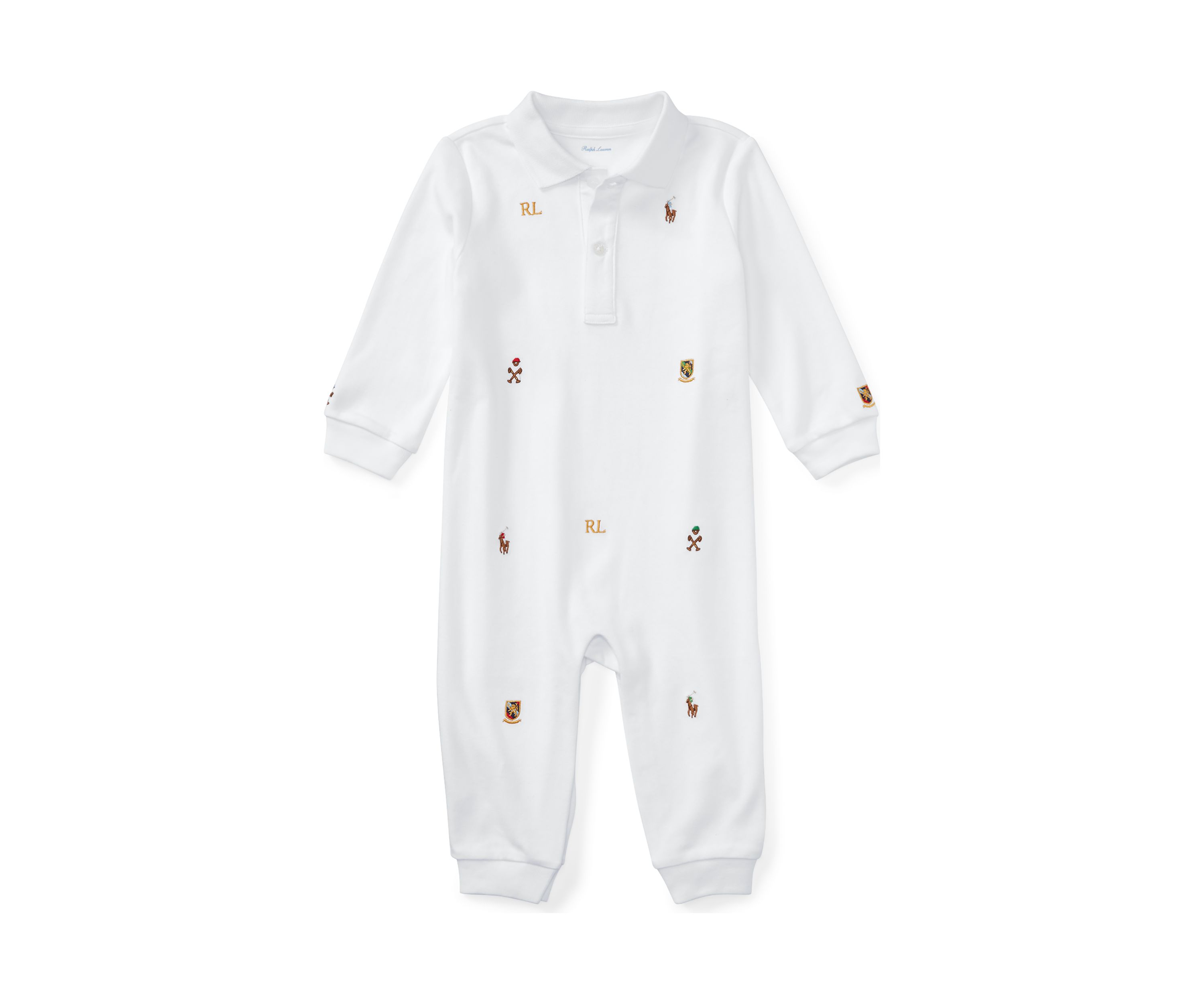 Baby Boys Embroidered Cotton Coveralls