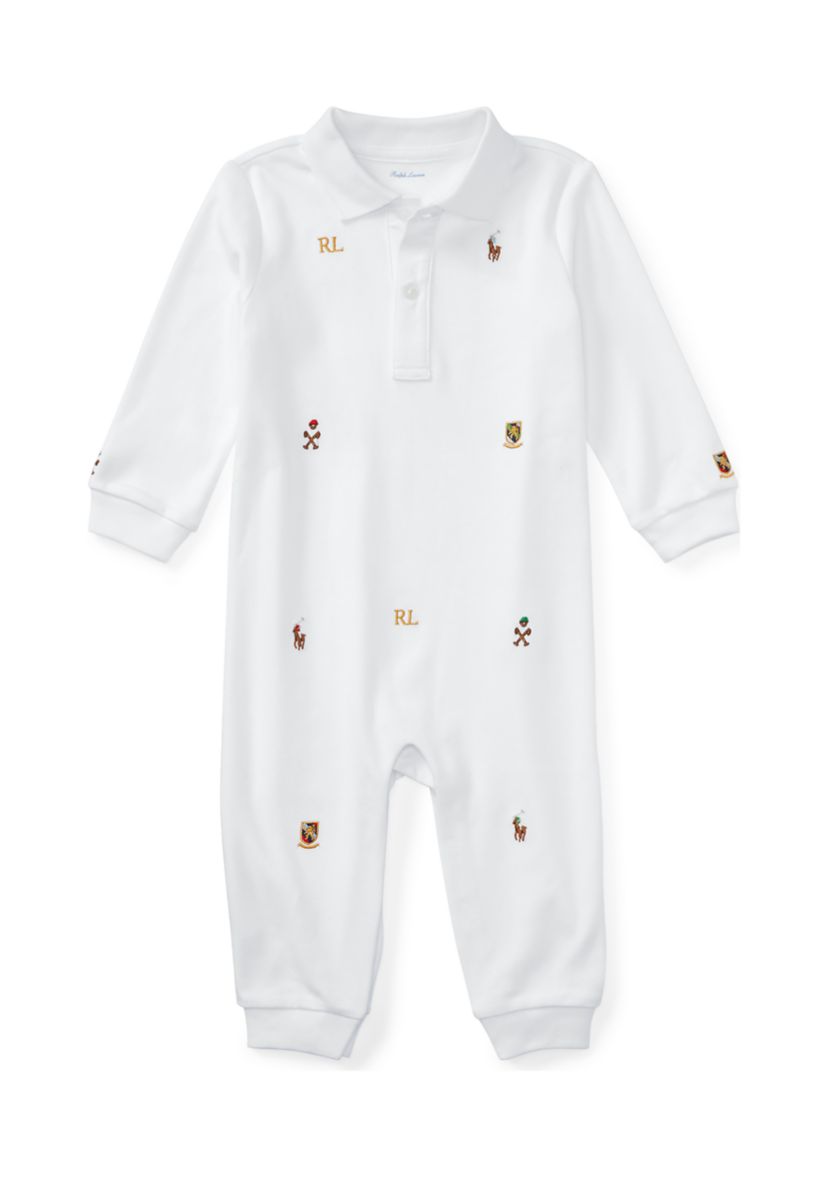 Baby Boys Embroidered Cotton Coveralls