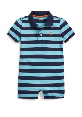 Ralph Lauren Childrenswear Baby Boys Striped Mesh Polo Shortall | belk