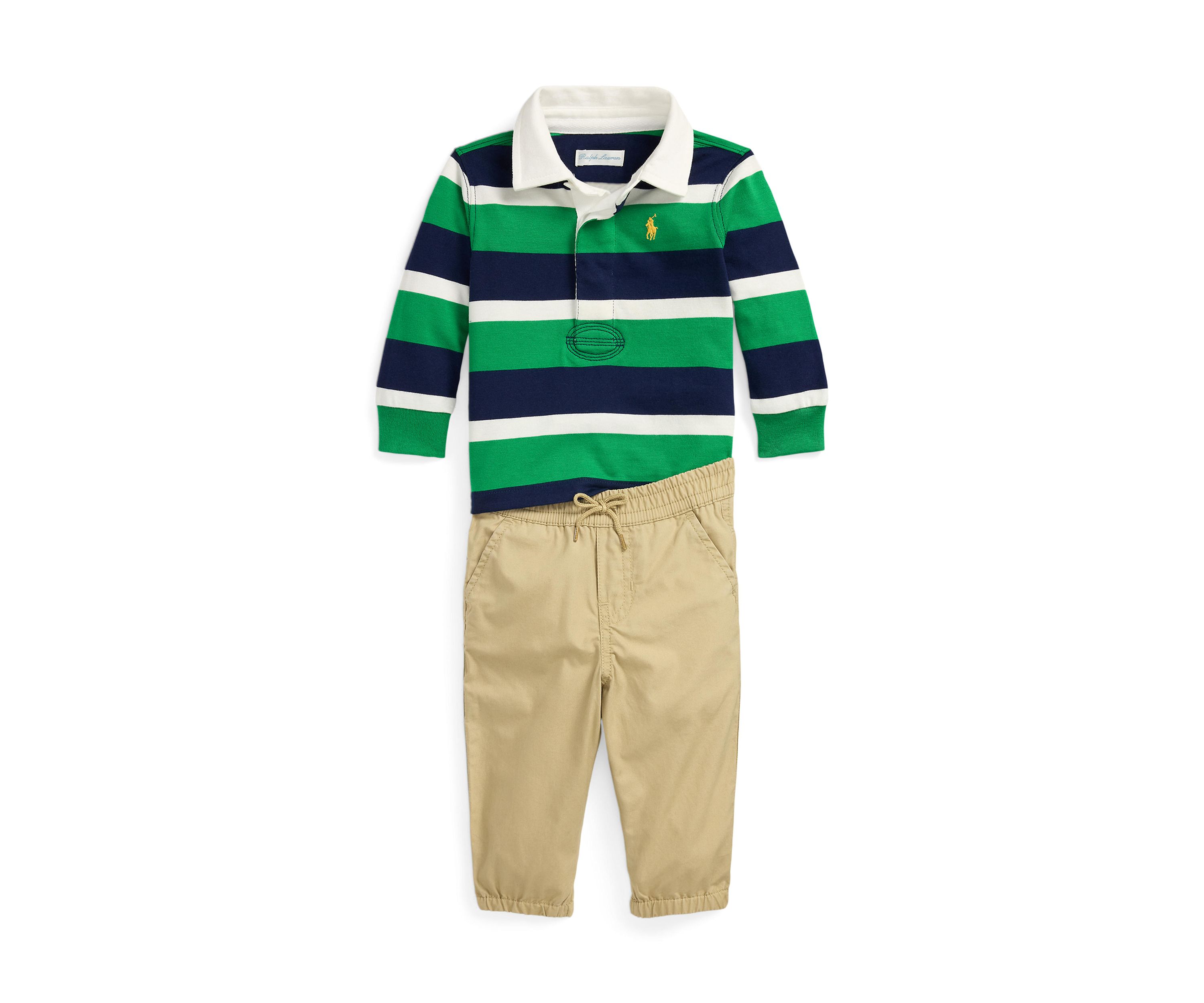 Baby Boys Jersey Rugby Shirt & Poplin Pants Set