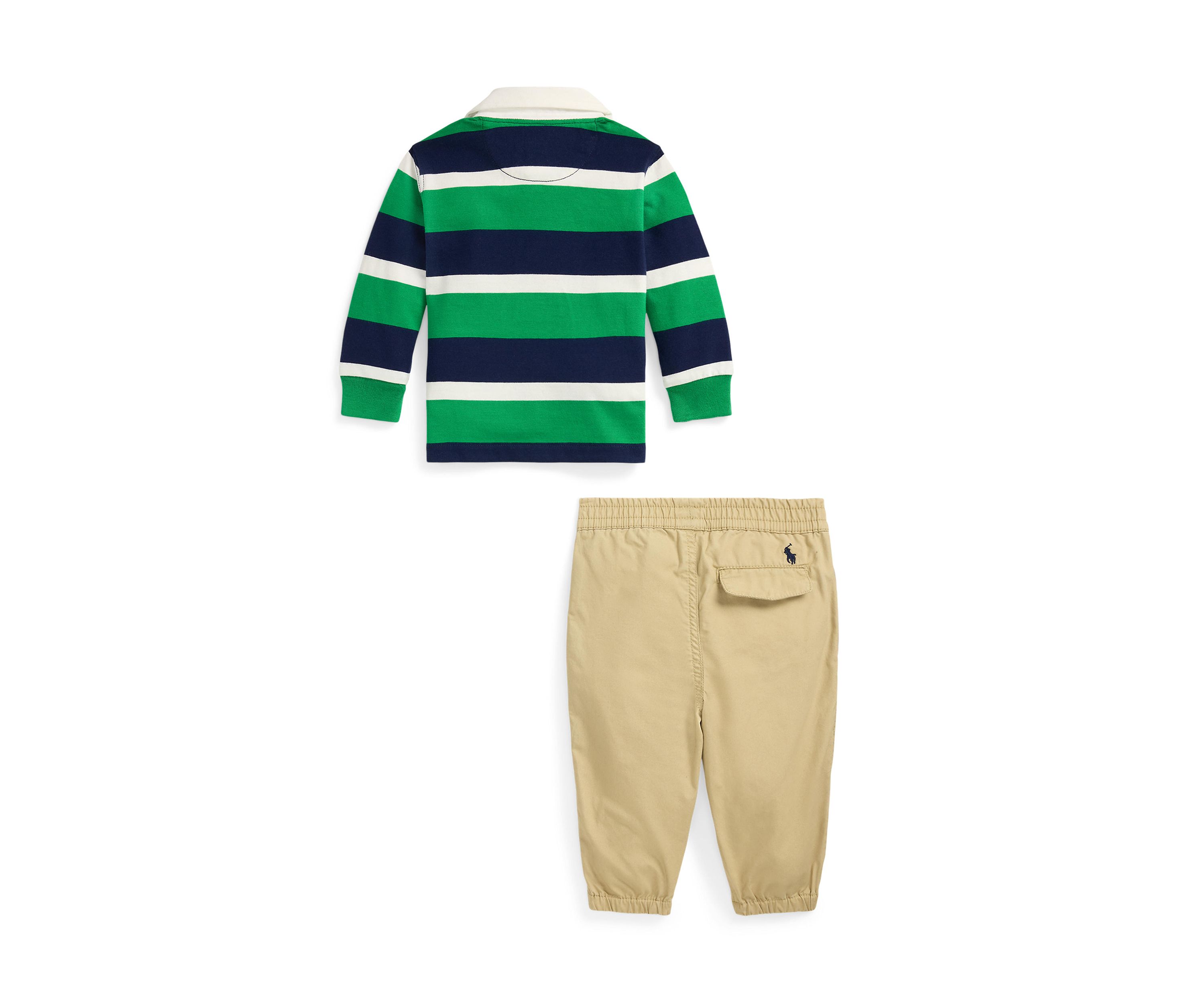 Baby Boys Jersey Rugby Shirt & Poplin Pants Set