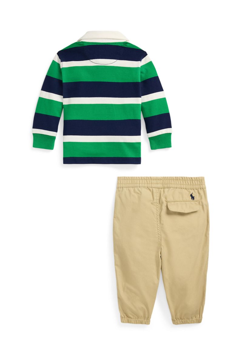 Baby Boys Jersey Rugby Shirt & Poplin Pants Set