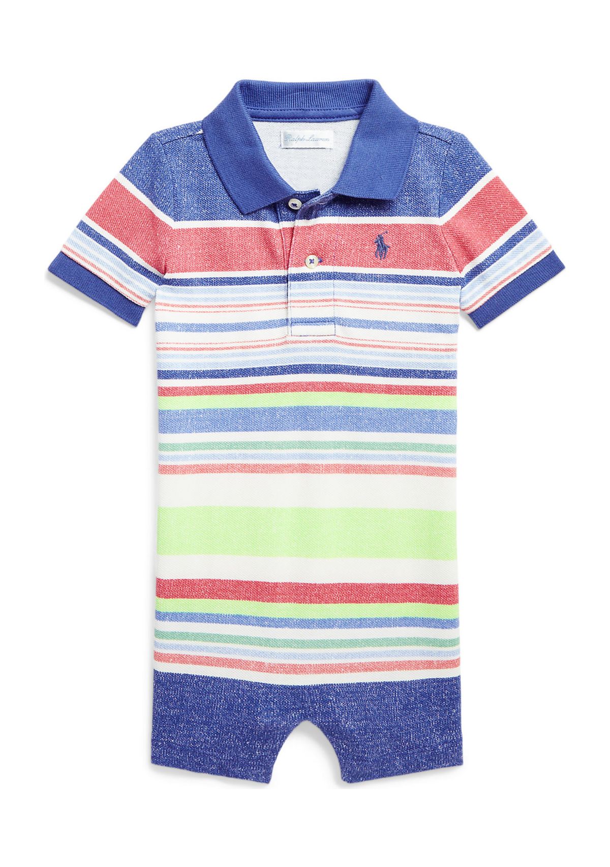Baby Boys Striped Cotton Mesh Polo Shortall