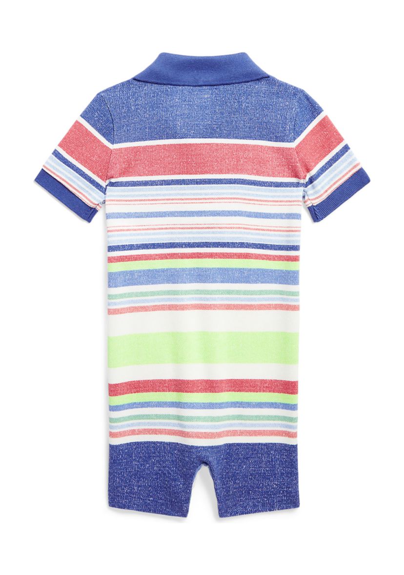 Baby Boys Striped Cotton Mesh Polo Shortall