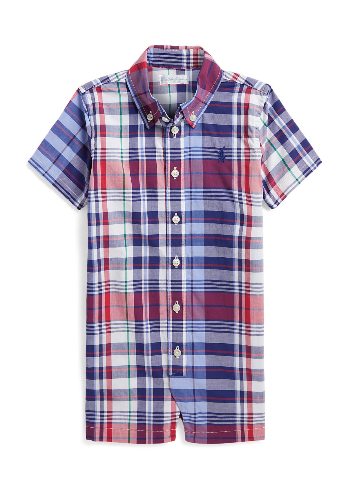 Baby Boys Plaid Cotton Poplin Shortall