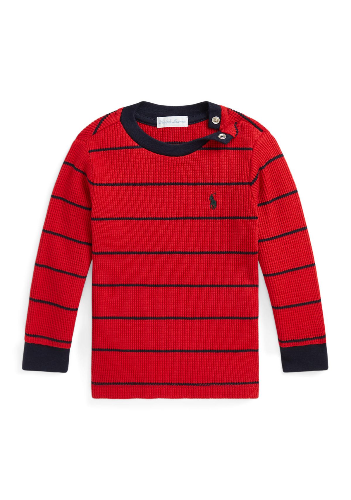 Baby Boys Striped Waffle Cotton Long Sleeve T-Shirt