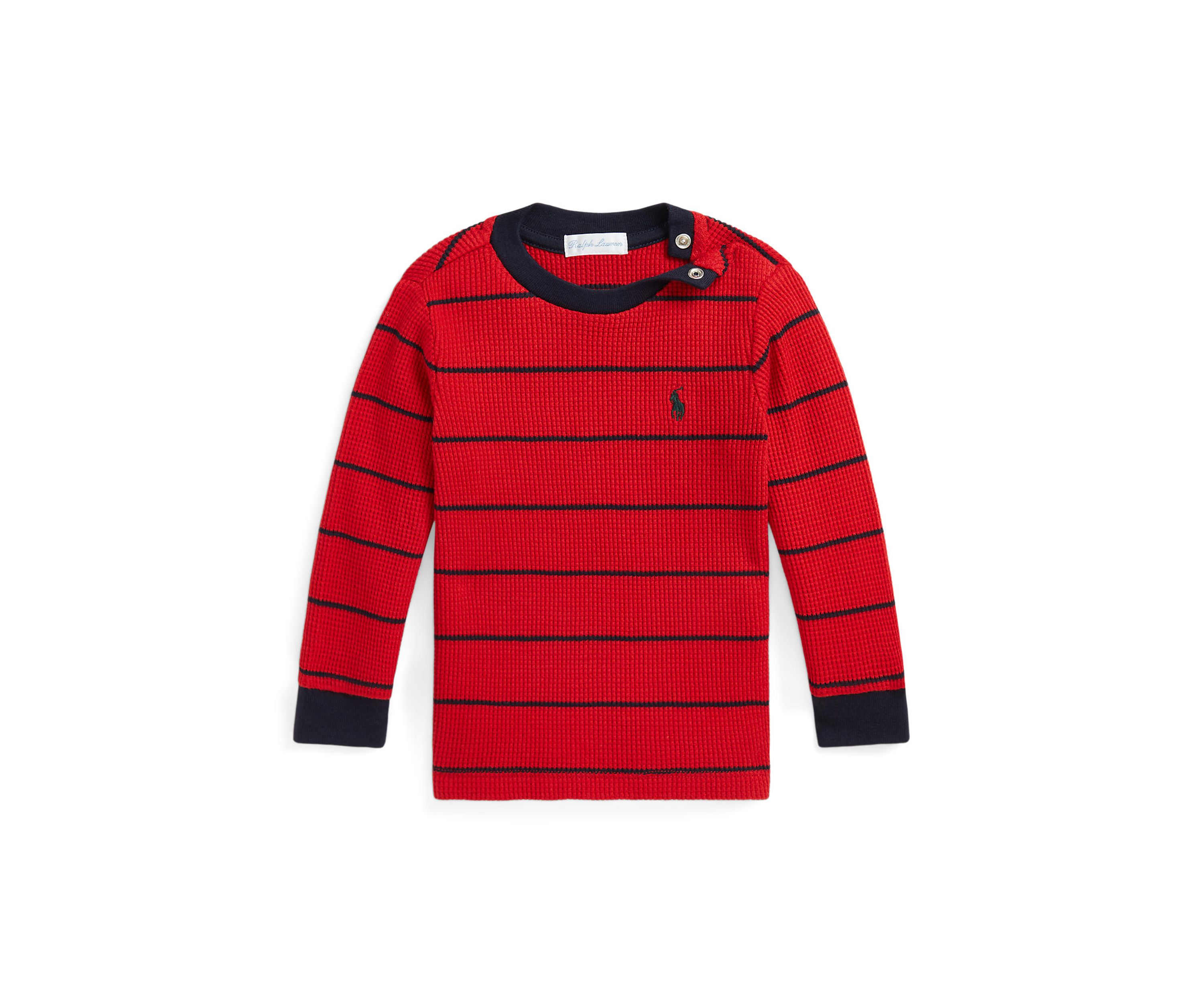 Baby Boys Striped Waffle Cotton Long Sleeve T-Shirt