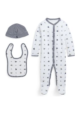 Ralph Lauren Childrenswear Baby Boys Polo Bear Cotton 3 Piece Gift Set, White, 9 Months