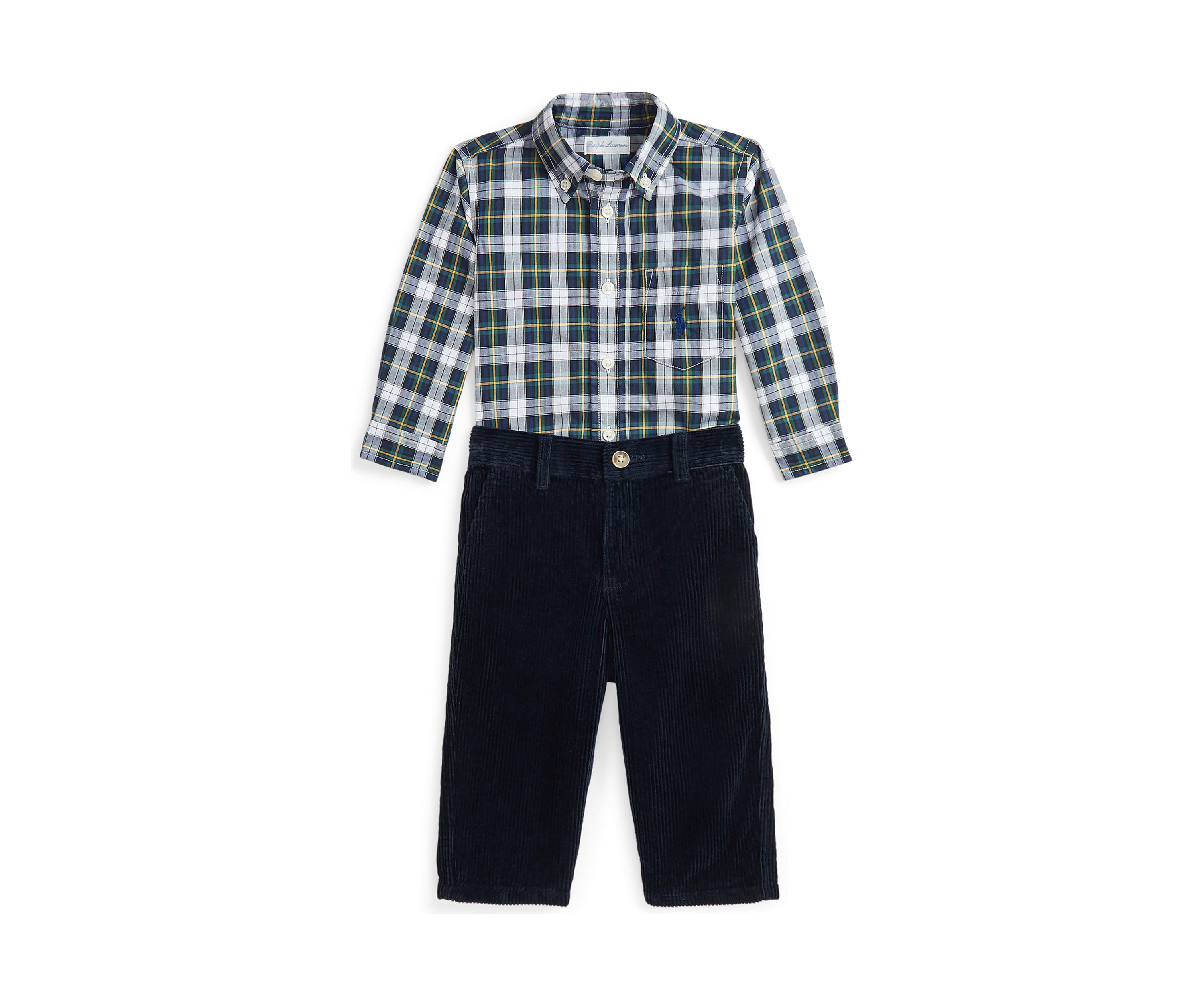 Baby Boys Plaid Poplin Shirt & Corduroy Pants Set