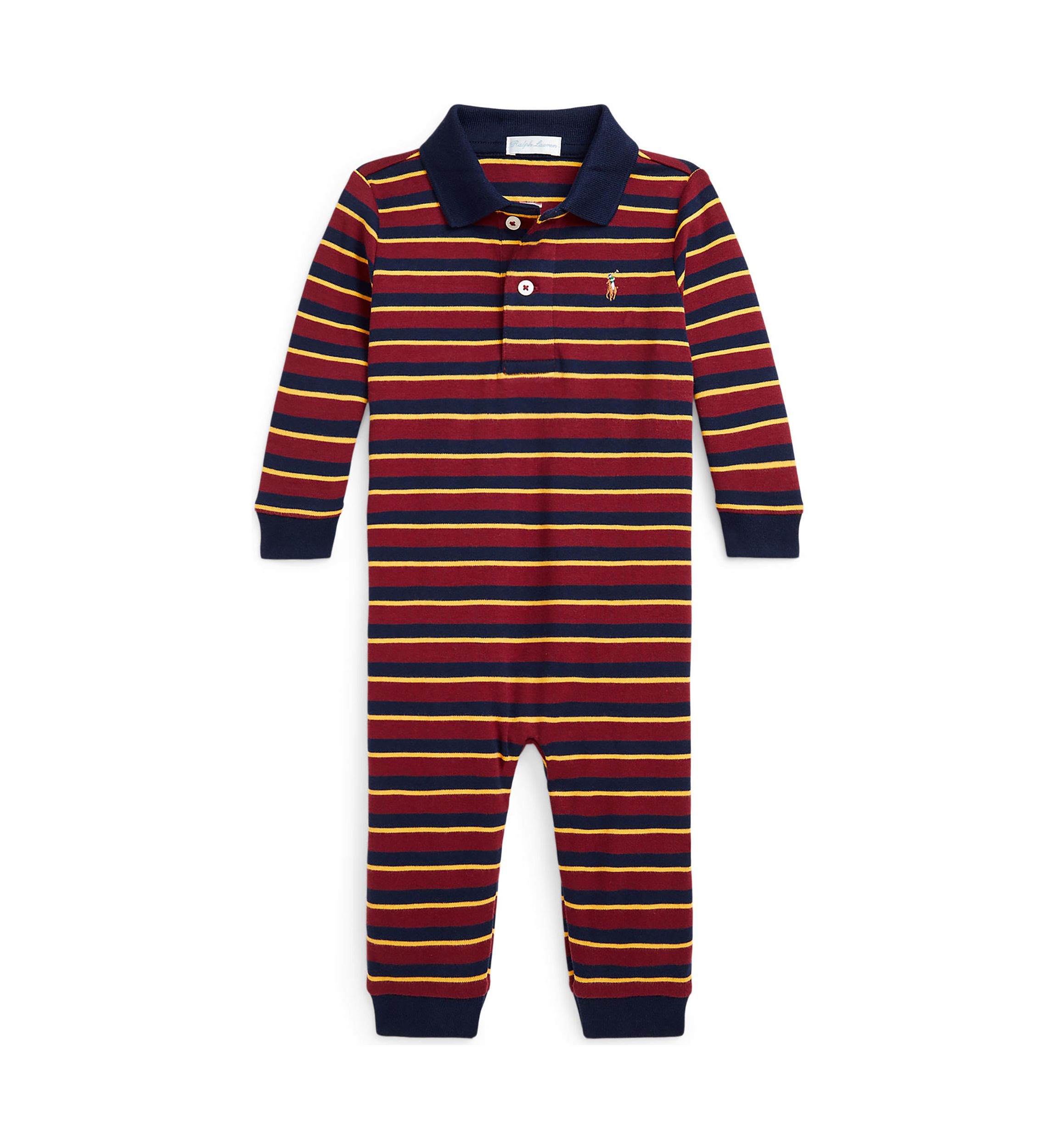 Baby Boys Striped Soft Cotton Polo Coverall