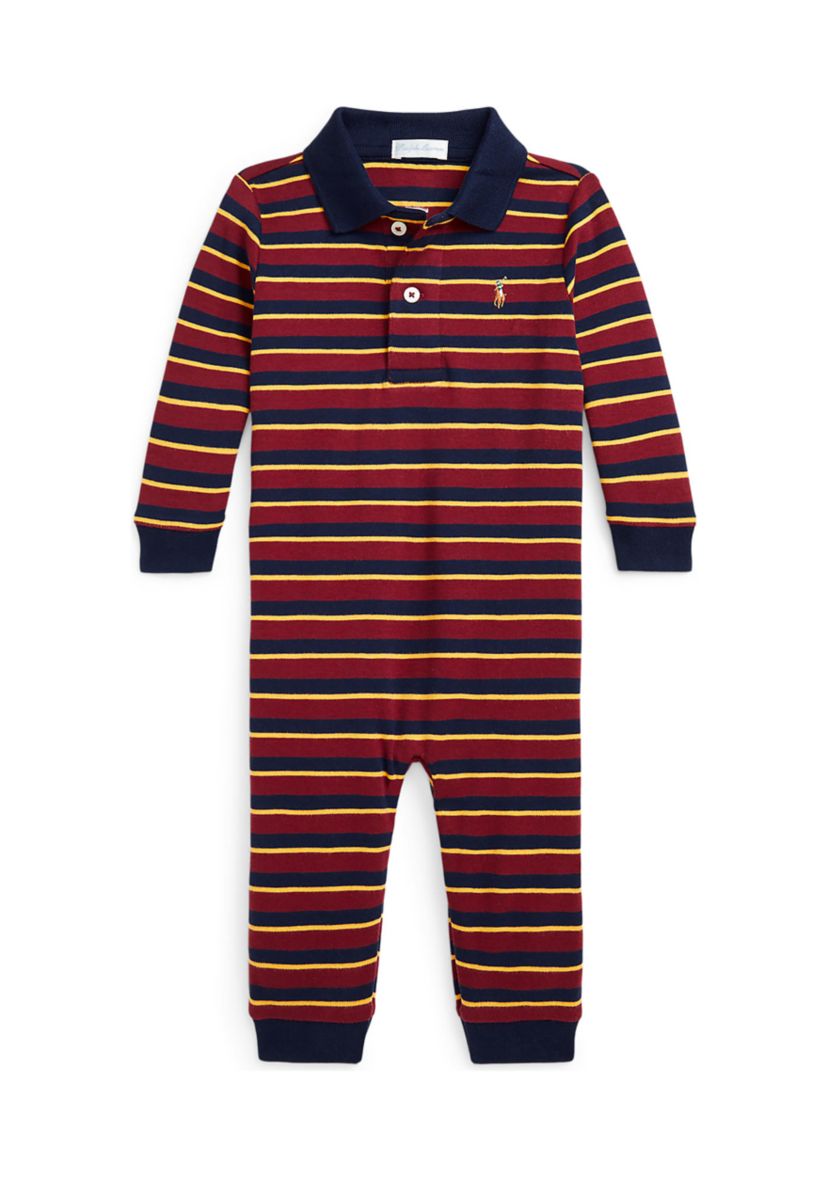 Baby Boys Striped Soft Cotton Polo Coverall