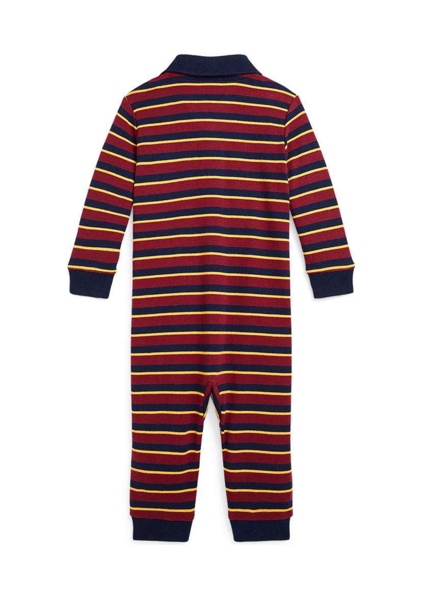 Baby Boys Striped Soft Cotton Polo Coverall