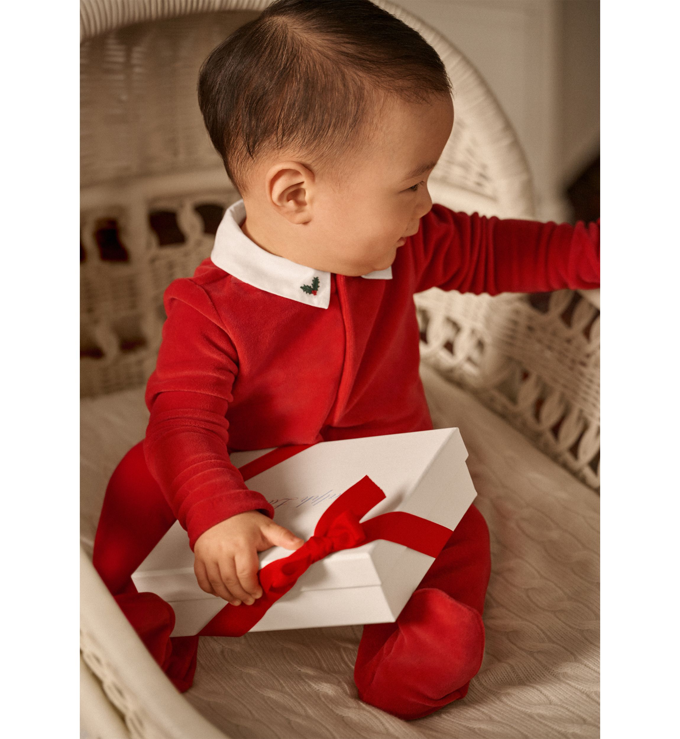 Baby Boys Embroidered Velour Footed Coverall