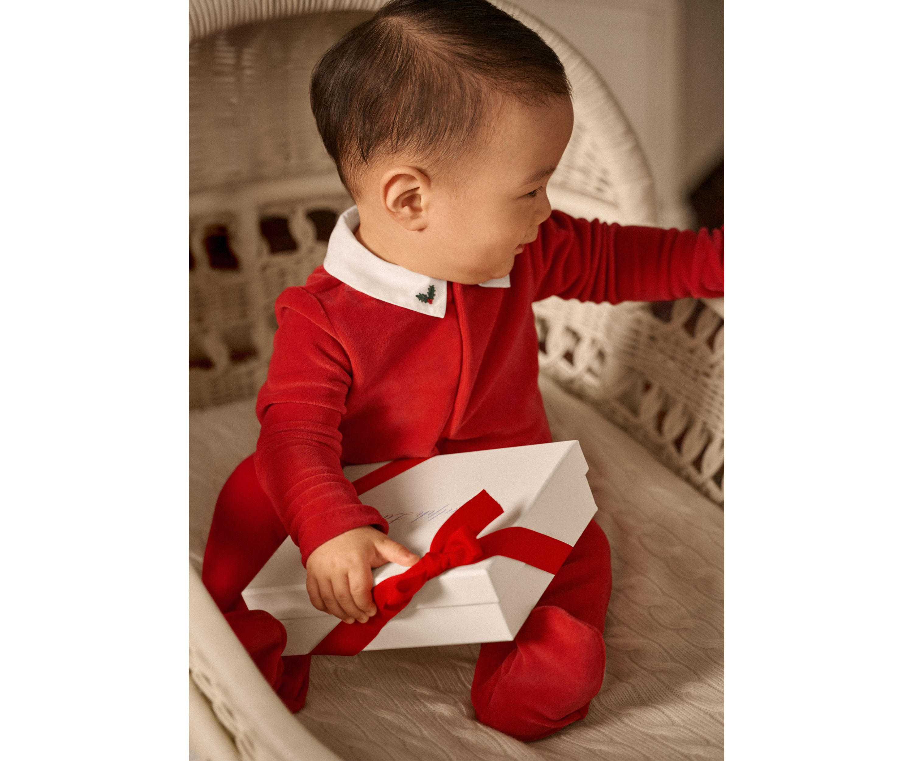 Baby Boys Embroidered Velour Footed Coverall