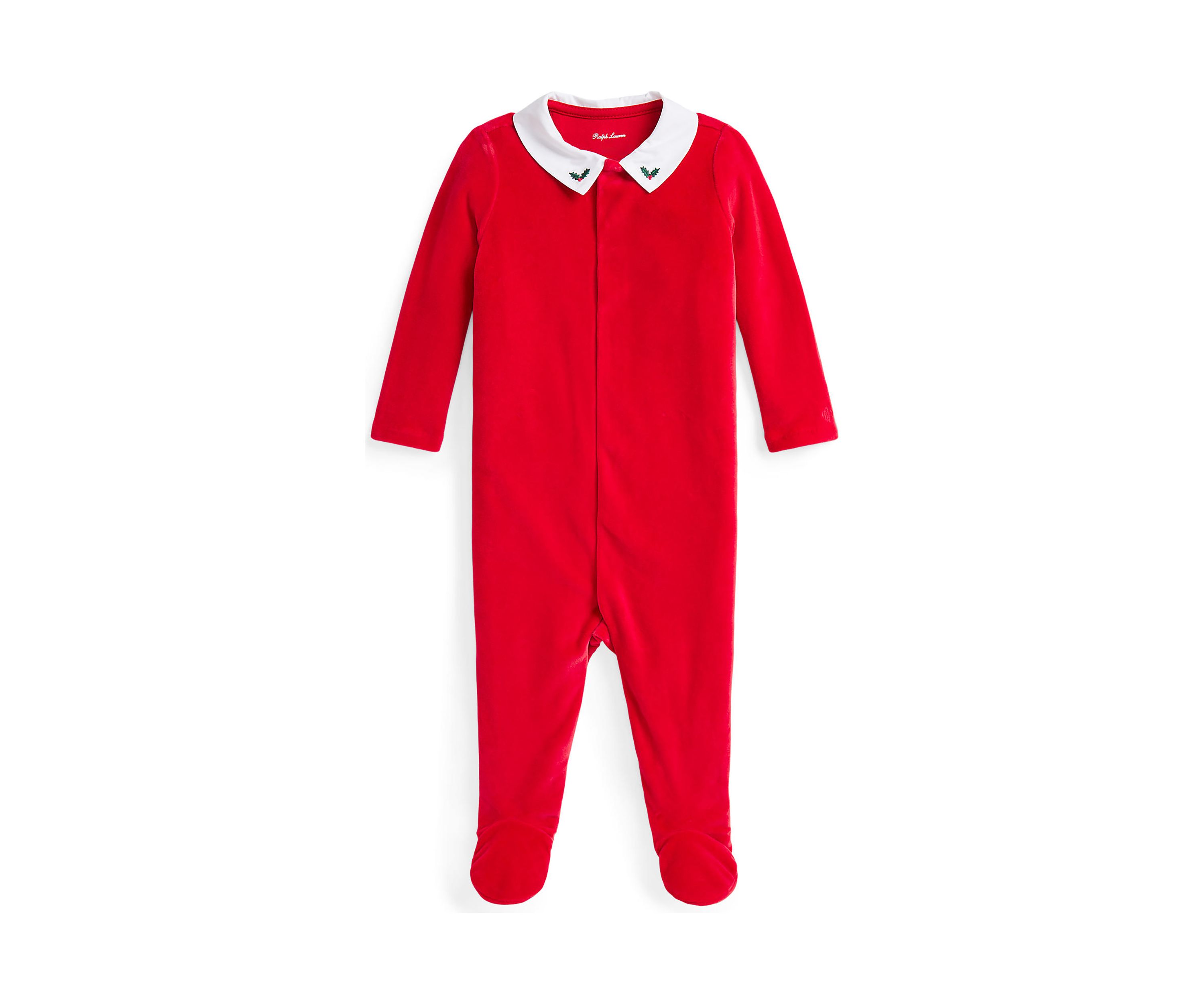 Baby Boys Embroidered Velour Footed Coverall