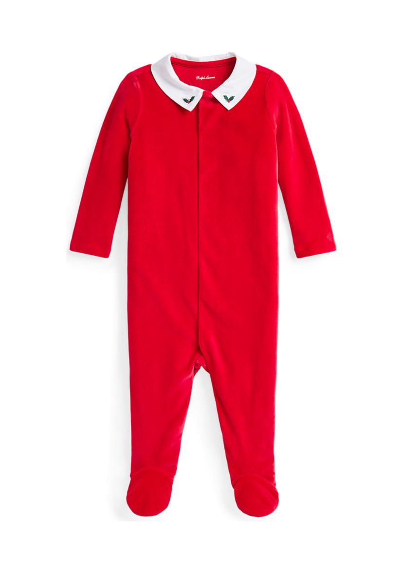 Baby Boys Embroidered Velour Footed Coverall