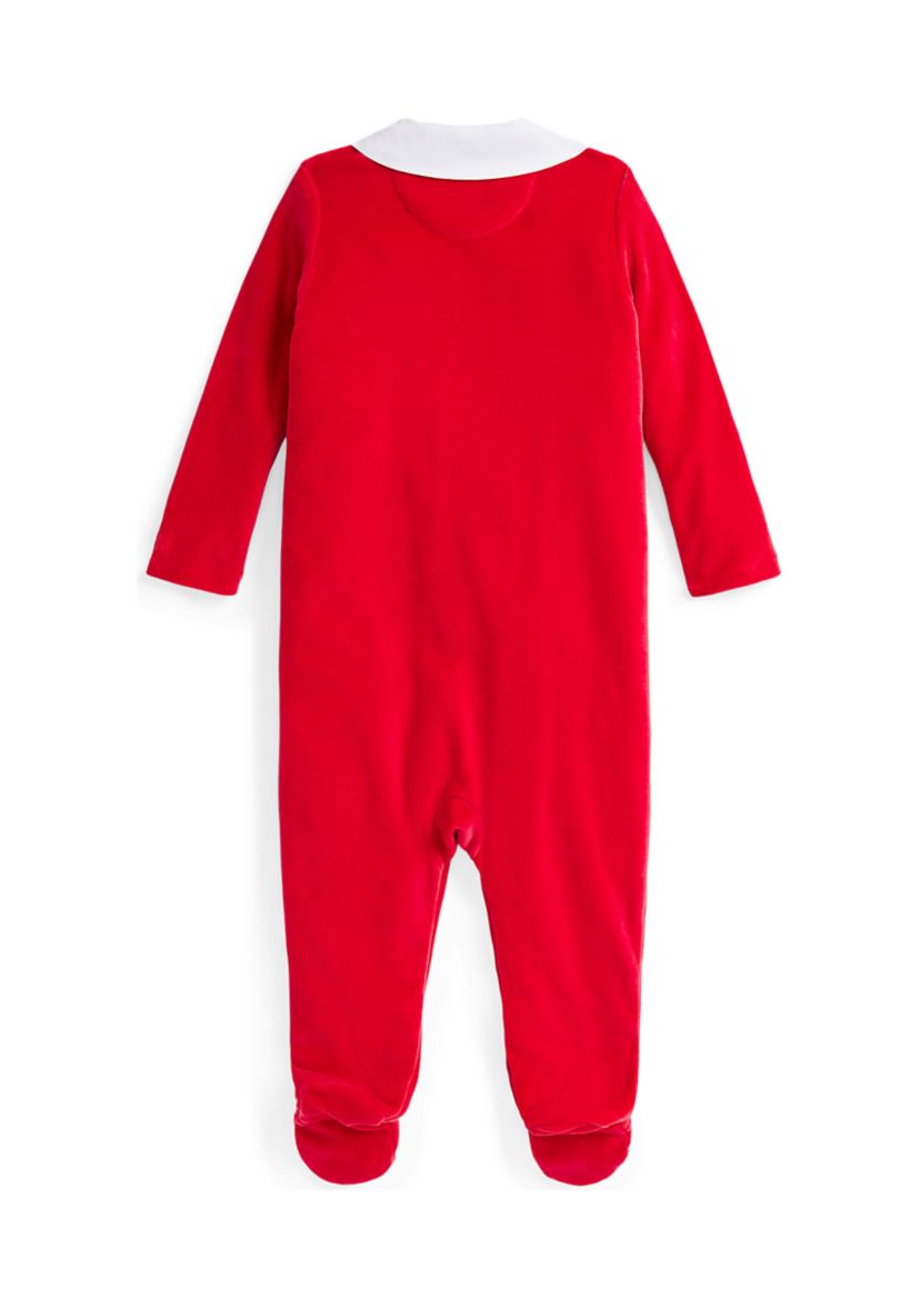Baby Boys Embroidered Velour Footed Coverall