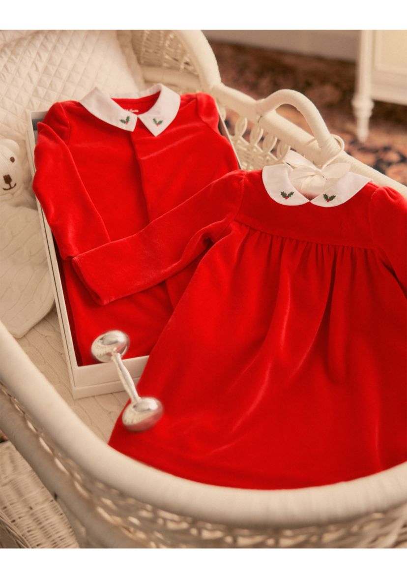 Baby Boys Embroidered Velour Footed Coverall