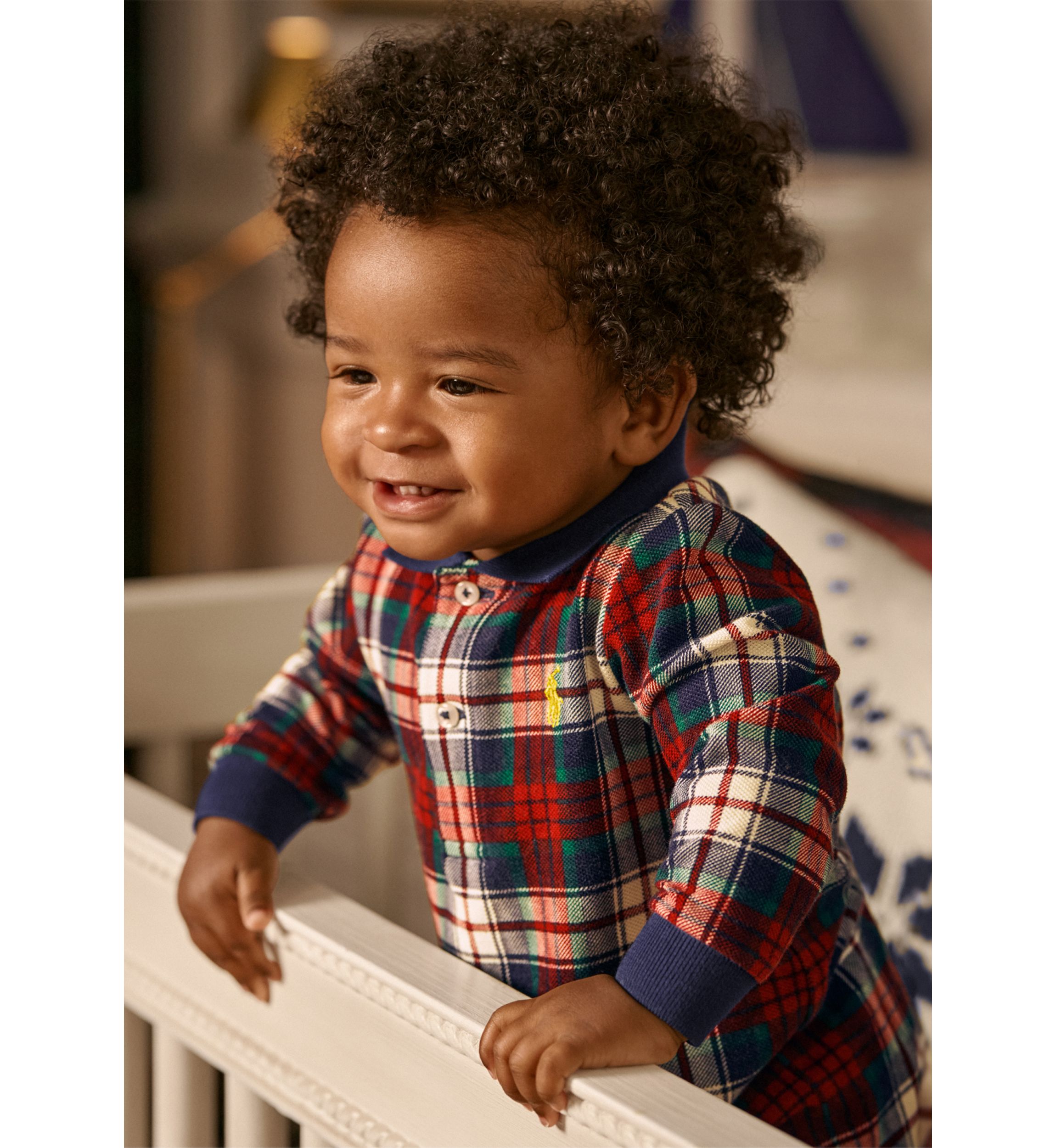 Baby Boys Plaid Cotton Mesh Polo Coverall
