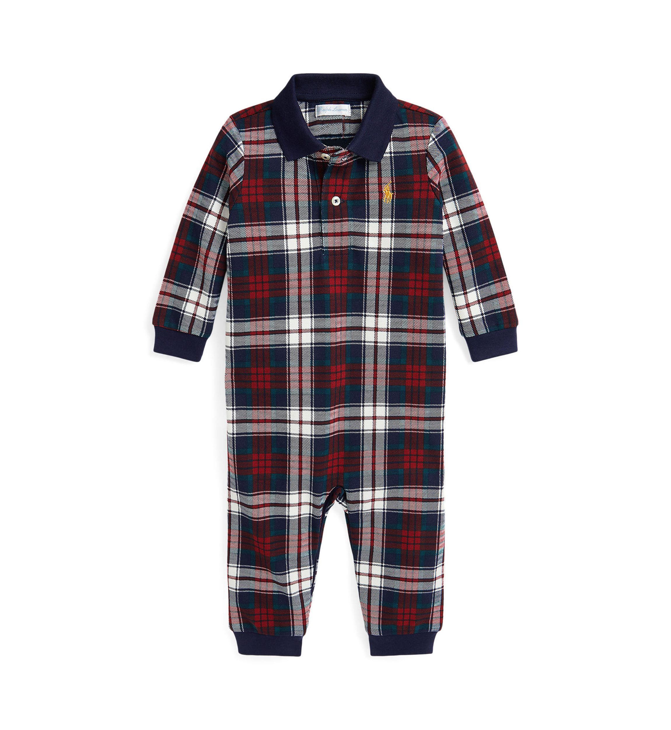 Baby Boys Plaid Cotton Mesh Polo Coverall